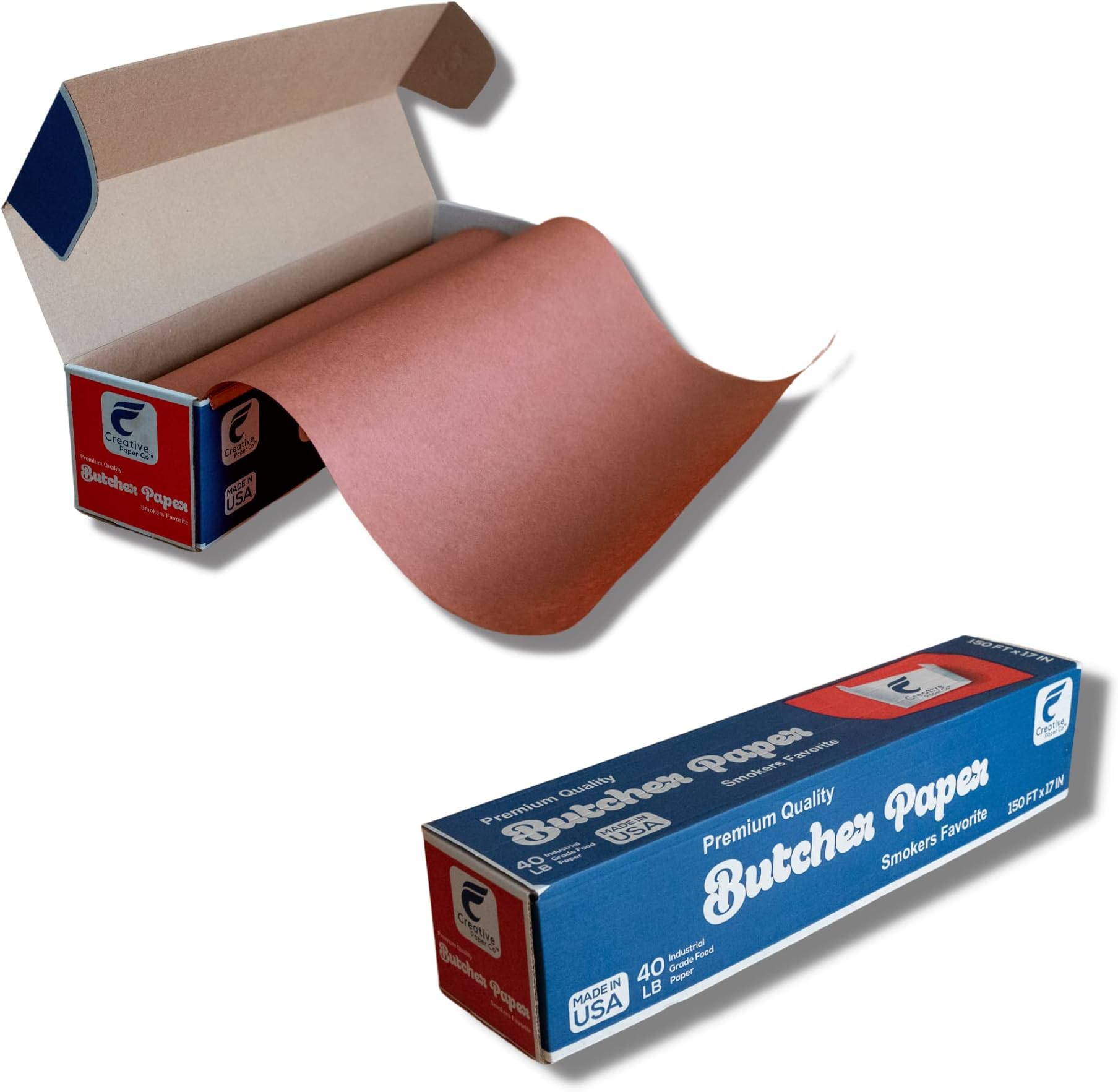 Made in USA- Pink Butcher Kraft Paper with Dispenser Box 17" x 1800" (150ft), Ideal for BBQ Smoking Wrapping of Meat and Brisket, All Natural Unwaxed, Unbleached, Uncoated
