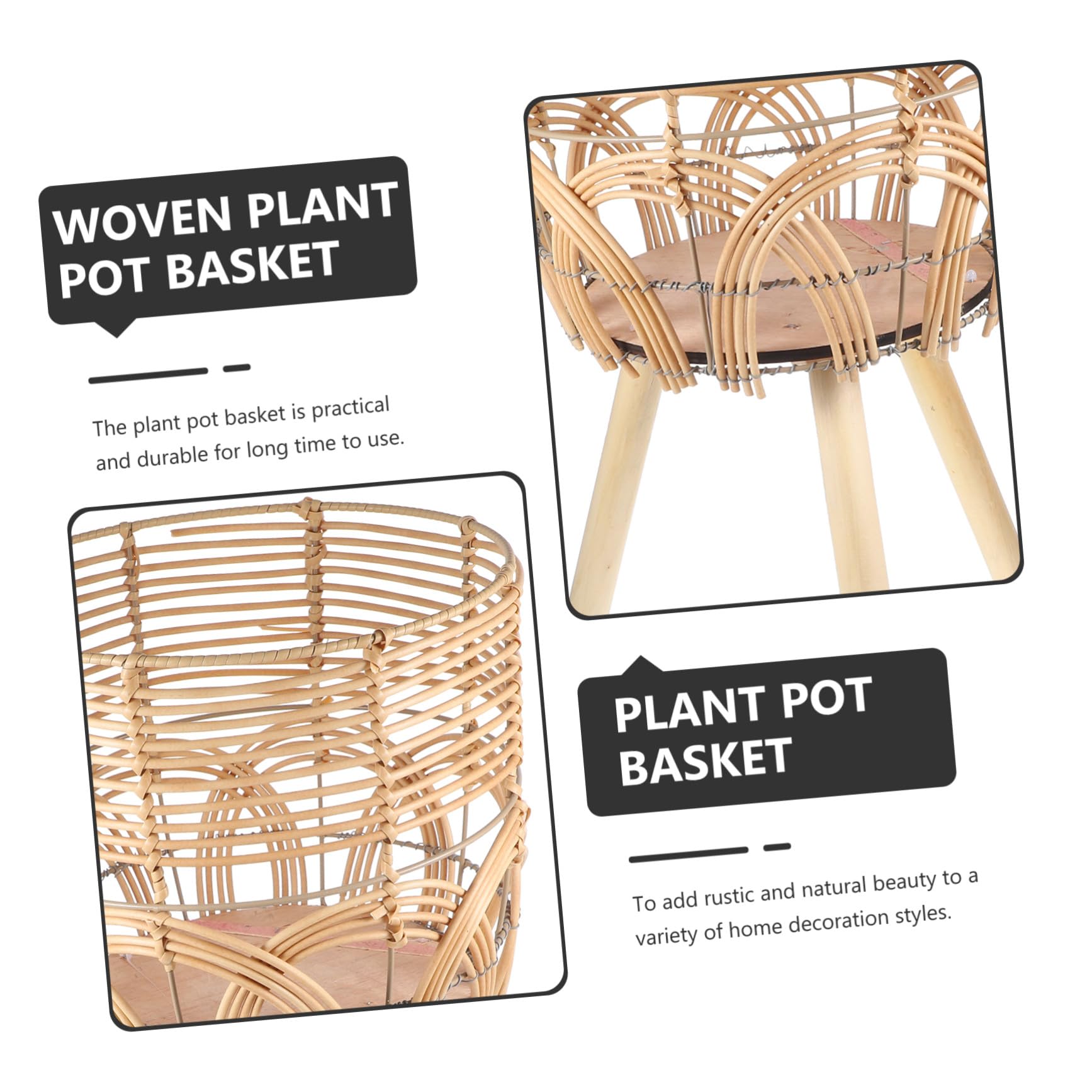 VILLCASE Pot de Fleurs en Bambou Tressé sur Pieds pour Intérieur Salon et Balcon, Grand Support Porte-Plantes D'intérieur, Étagère à Jardinière Stable et Naturelle, Panier à Plantes