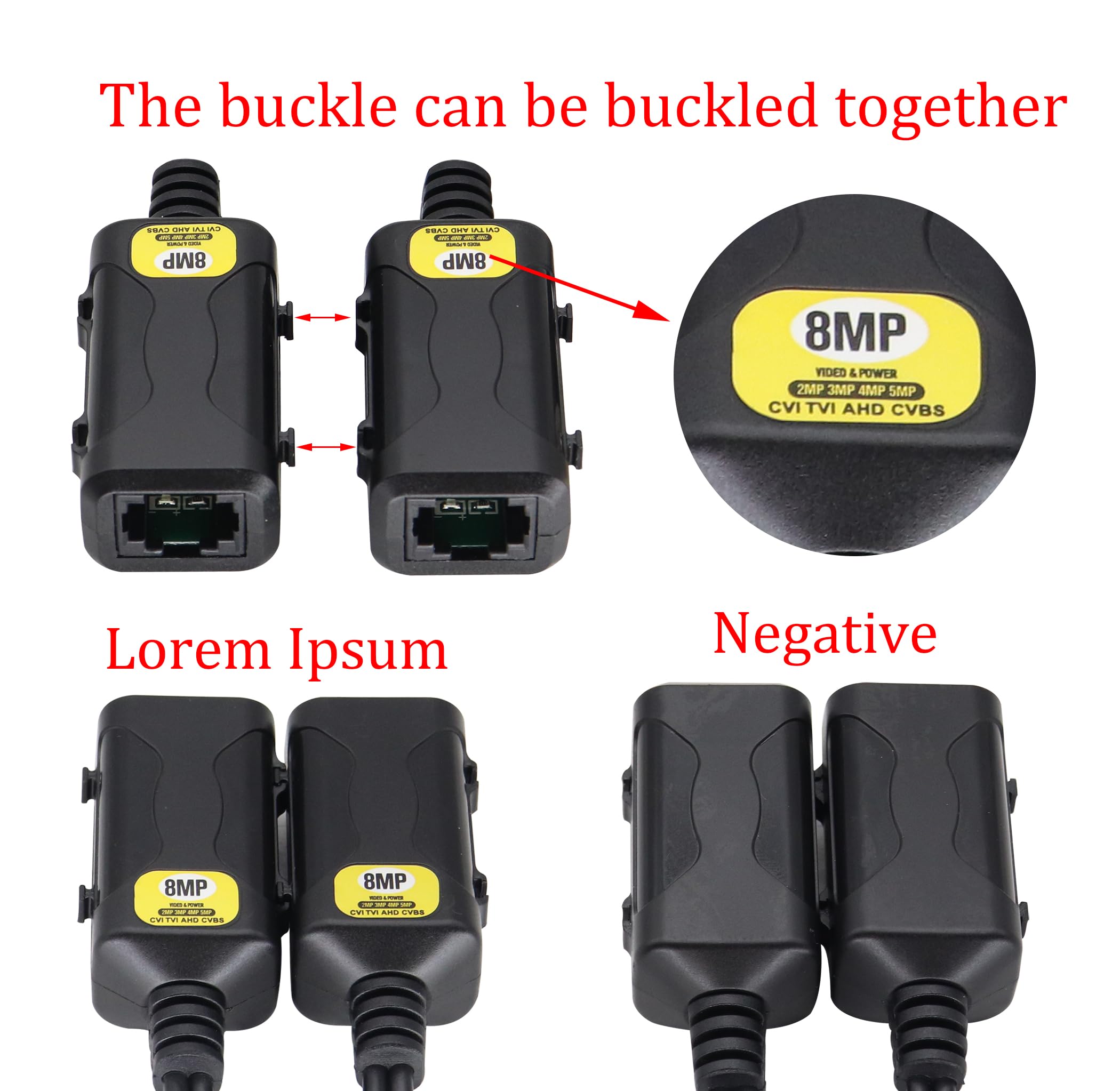 HD Video Balun BNC Macho a RJ45 Hembra Full HD RJ45 Hembra a BNC/DC Adaptador Cámara de Vigilancia Analógica Transceptor de Red para Todos los Equipos de Video (16.5 cm/4 pares)