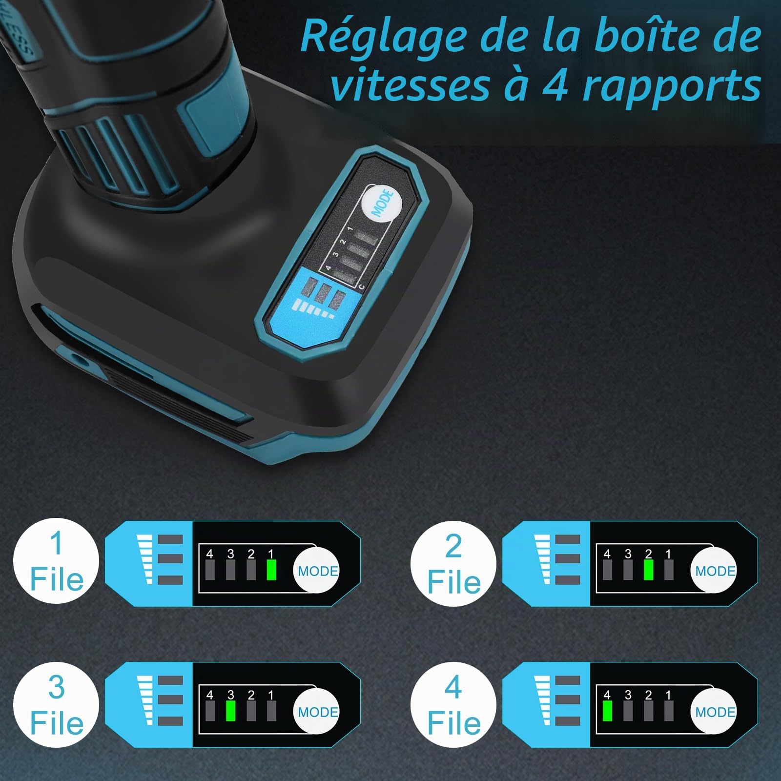 Meuleuse sans fil compatible avec Makita 18V batterie, meuleuse droite électrique sans balais avec mandrin de 6 mm et 4 vitesses réglables (sans batterie) (Pas d'accessoires)