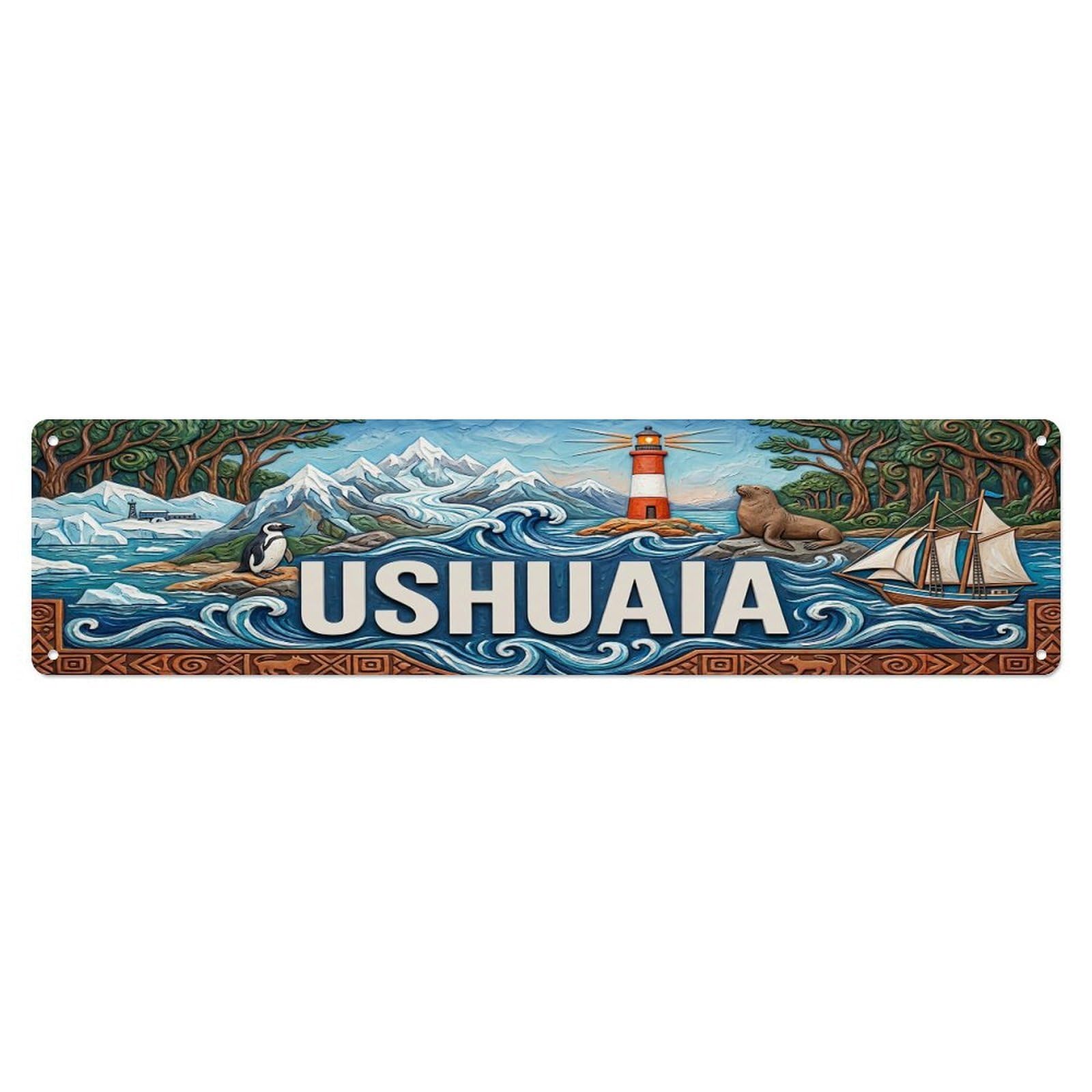 Cwbufd Vintage Style Vintage Ushuaia Argentina Flag Pattern Vintage Metal Tin Sign Plaque Wall Decor For Cafe, Club Bar, Office, Garden Metal Poster 4X16inch