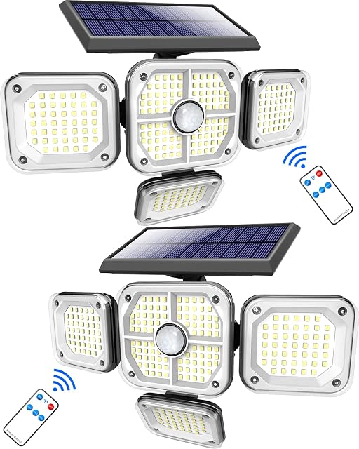 2 Pack Solar Security Lights Outdoor Motion Sensor, 4 Heads 231LED Solar Lights 300° Wide Angle, 3 Lighting Modes Solar Flood Lights IP65 Waterproof Outdoor Wall Lights For Garden, Yard, Garage, Porch