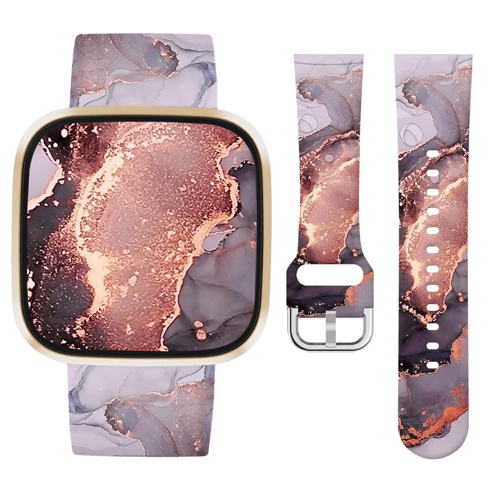 Vozehui Marble Silicone Straps for Fitbit Versa 4 3 Sense Sense 2, Soft, Unique Printing Technology, Comfortable to Wear, Waterproof and Durable Replacement Band for Men Women