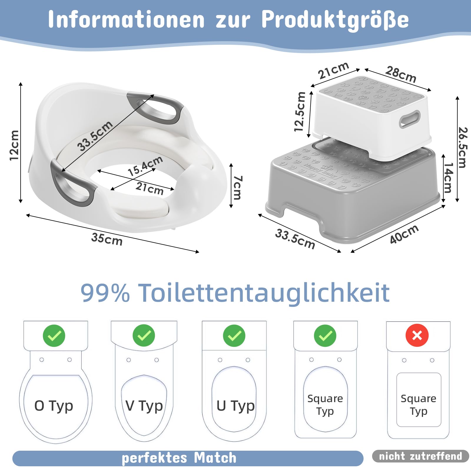 MAMIZO Réducteur Toilette Enfant avec 2 Marches Pied Enfant Transportable, Rehausseur WC Enfant pour Bébé de 1 à 8 ans, Adaptateur Toilette Enfant avec Marche Pied Bébé, Anti-éclaboussure