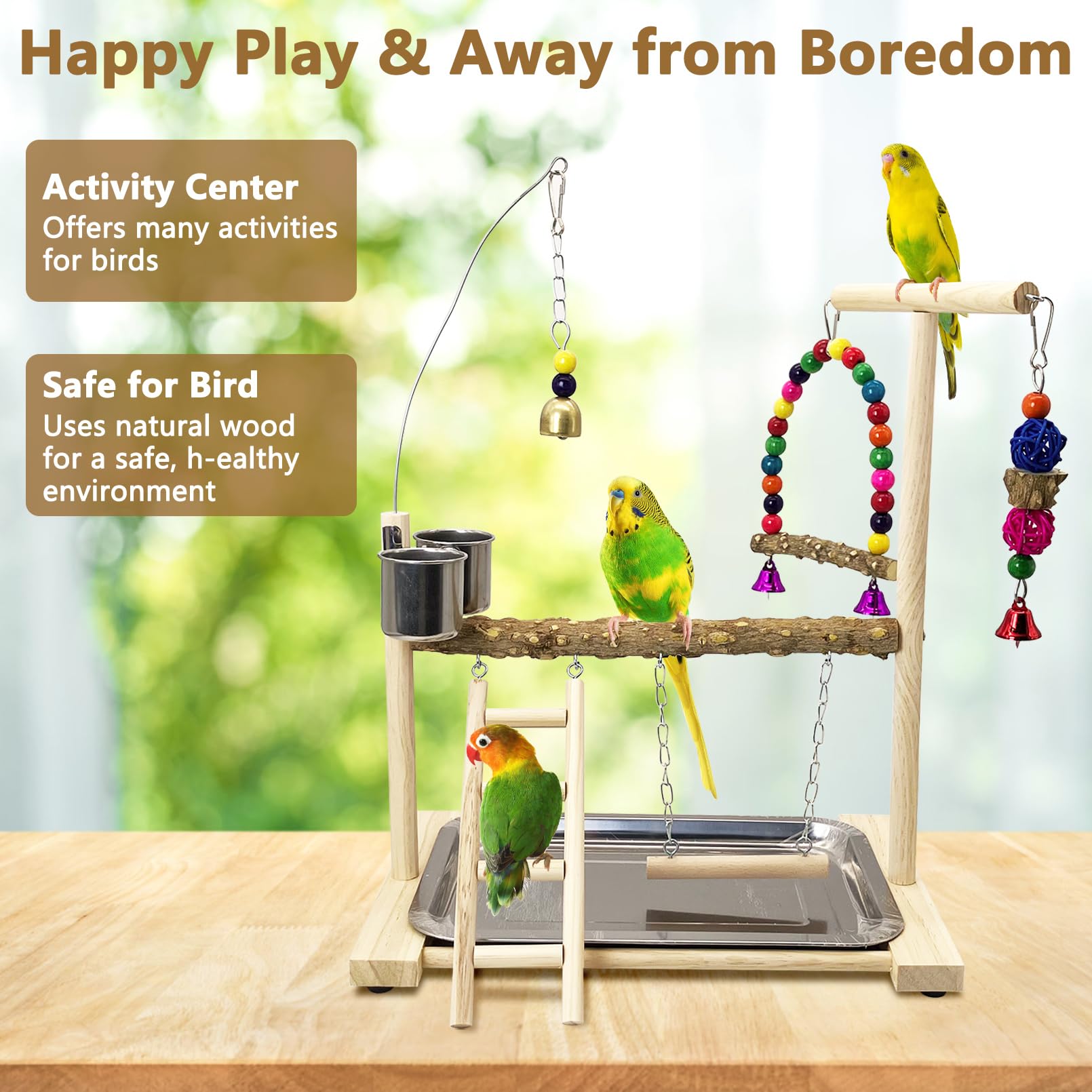 Tfwadmx Bird Playground Parrots Play Stand Birdcage Play Stand Play Gym Parakeet Ladders Exercise with Feeder Cups for Cockatoo Lovebirds SmallBirds Conure Cockatiel Cage Accessories Toy - image 4