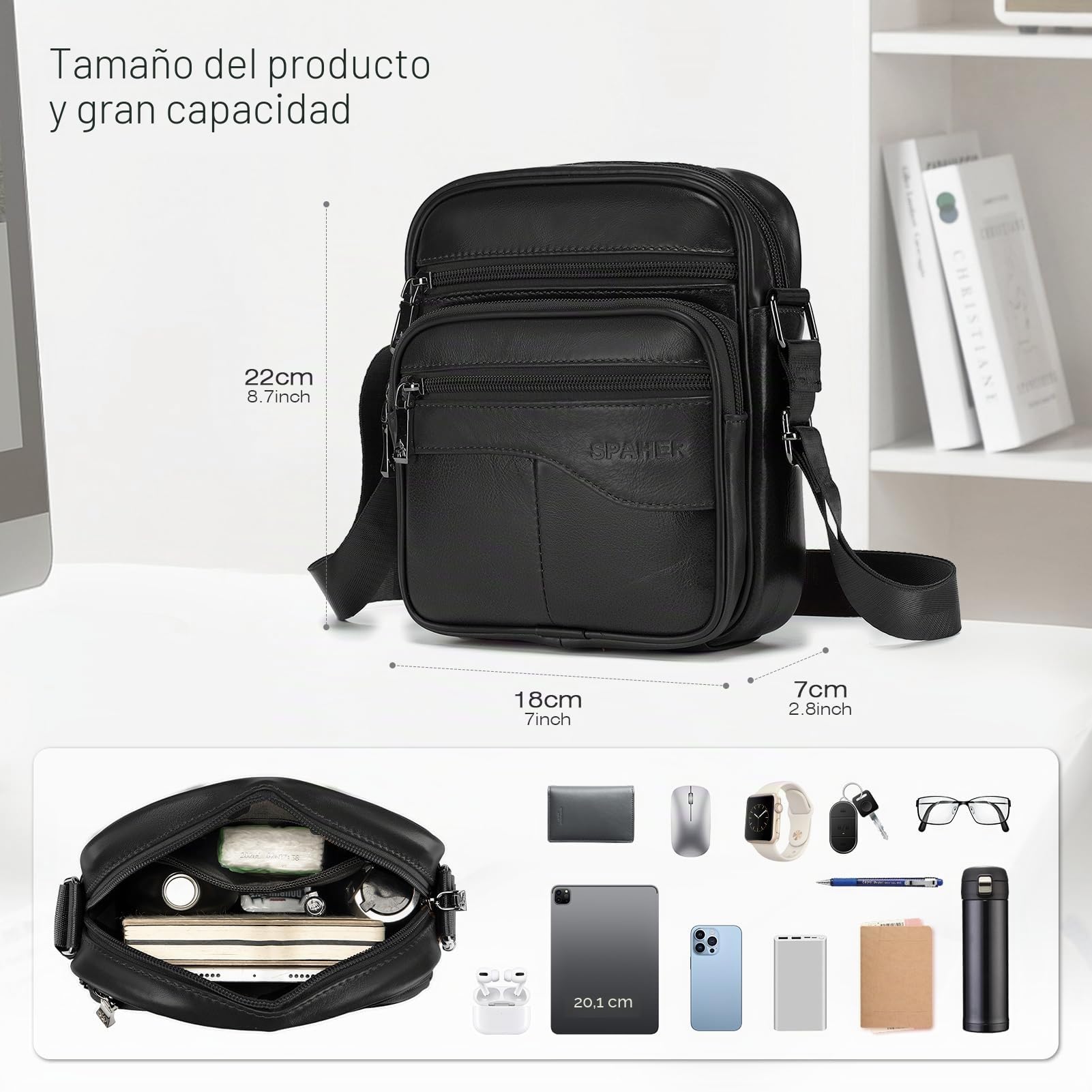 SPAHER - Bolso bandolera para hombre, bandolera, de piel Veritable, pequeño bandolera, para hombre, bolso, negocios, vintage, mochilas usadas, fundas multifuncionales, bolsos de mano de viaje