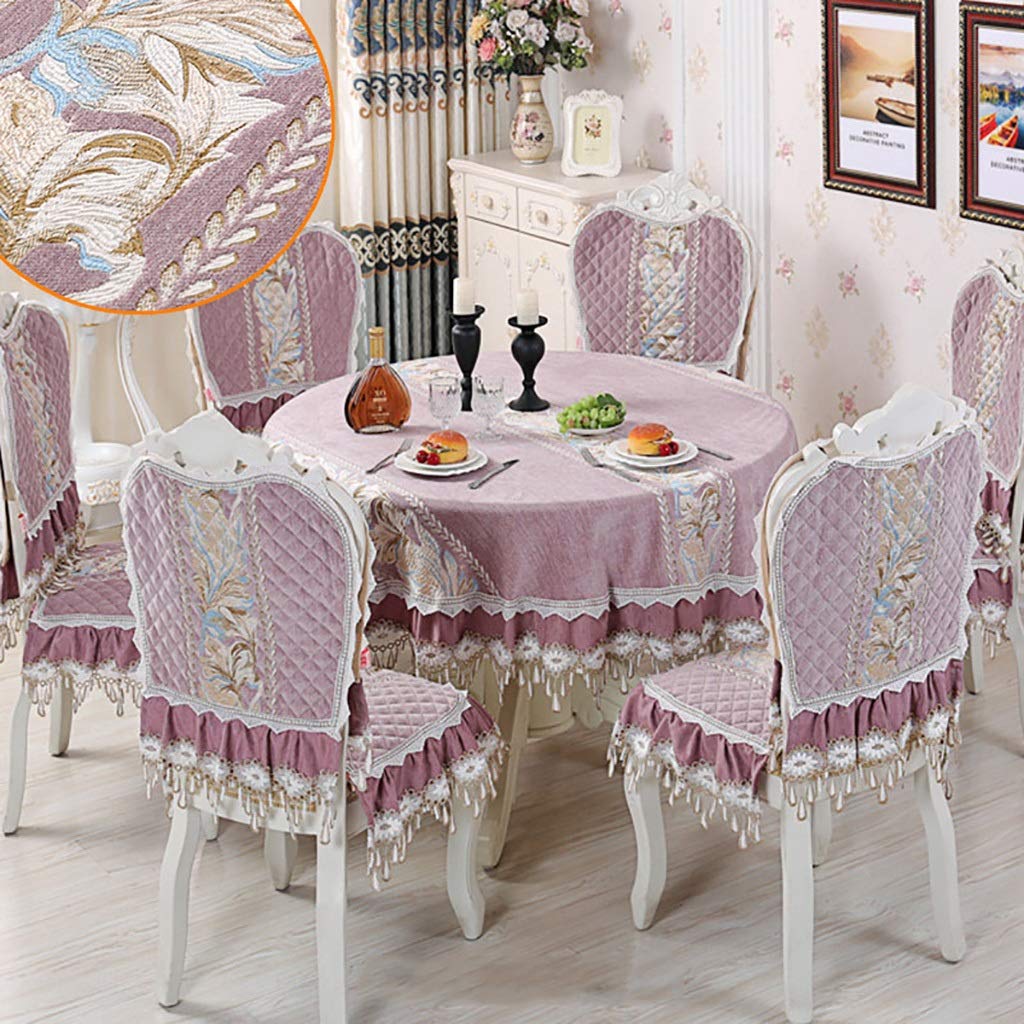 Nappe ronde et rectangulaire en lin avec broderie et franges pour table de cuisine ou jardin