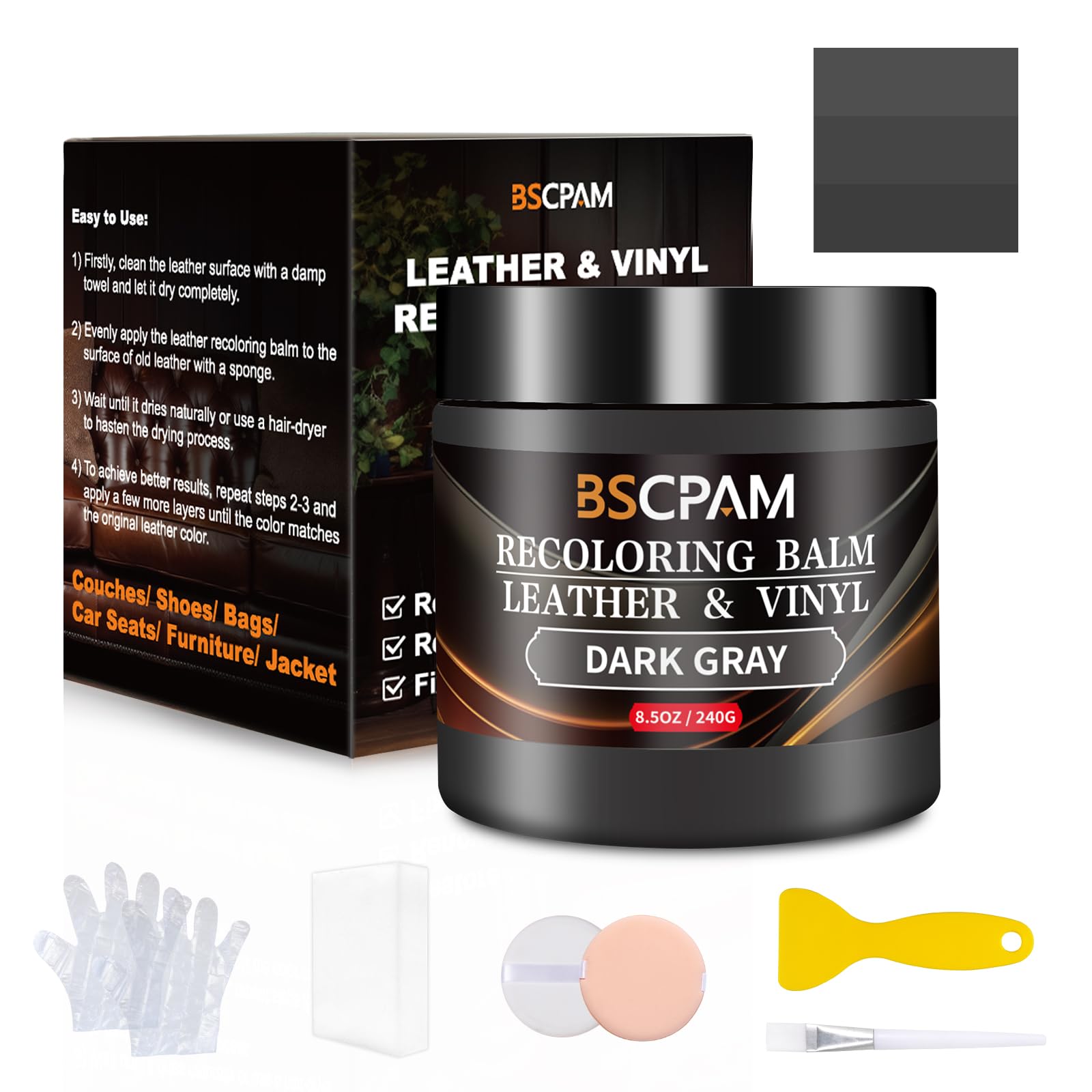 Light Brown Leather Recoloring Balm,8.5oz Leather Sofa Scratch/Stain Remover,Leather Repair kit for Vinyl Furniture and Car Interior,Leather Dye Paint for Scratched and Faded,Leather Color Restorer — view 19