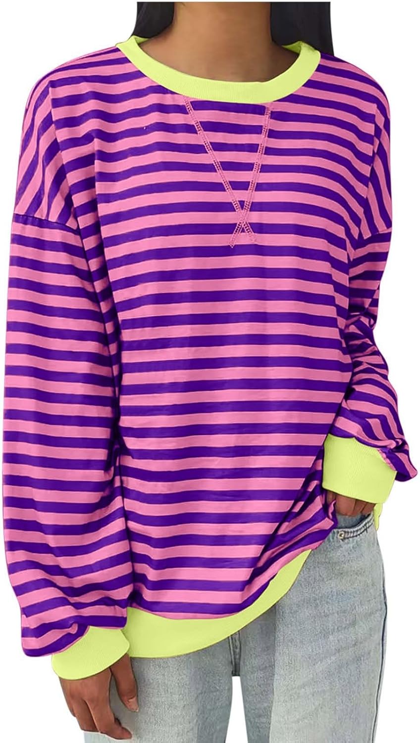 Duxyoz Sweat-shirt Rayé Surdimensionné Pour Femme - Bloc De