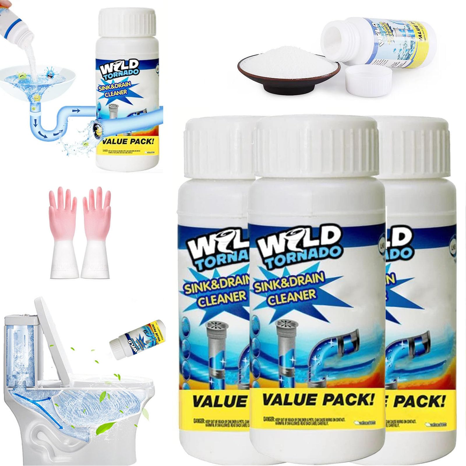 Drain Cleaner, Powerful Sink & Drain Cleaner, Unclog Your Pipes with Drain Clog Remover (3Pcs)