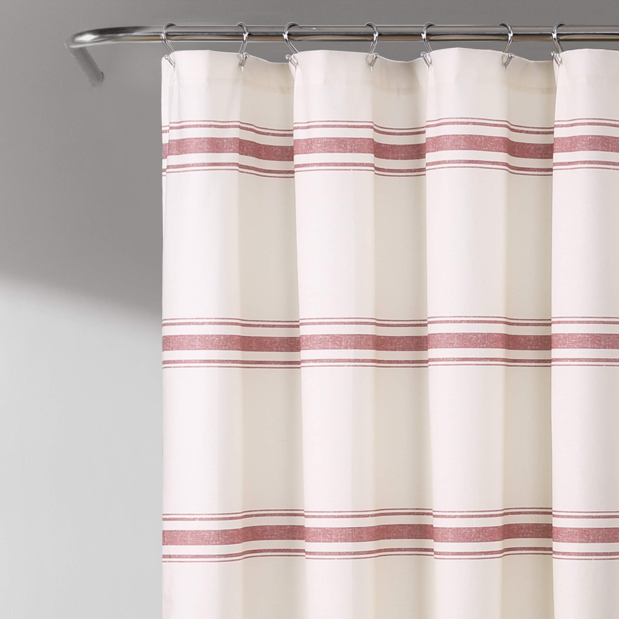 Lush Decor Tenda Doccia In Cotone A Righe Giallo E Grigio: 180x180 Cm, Stile Fattoria Moderno, Con Fori Per Ganci, Lavabile - 2