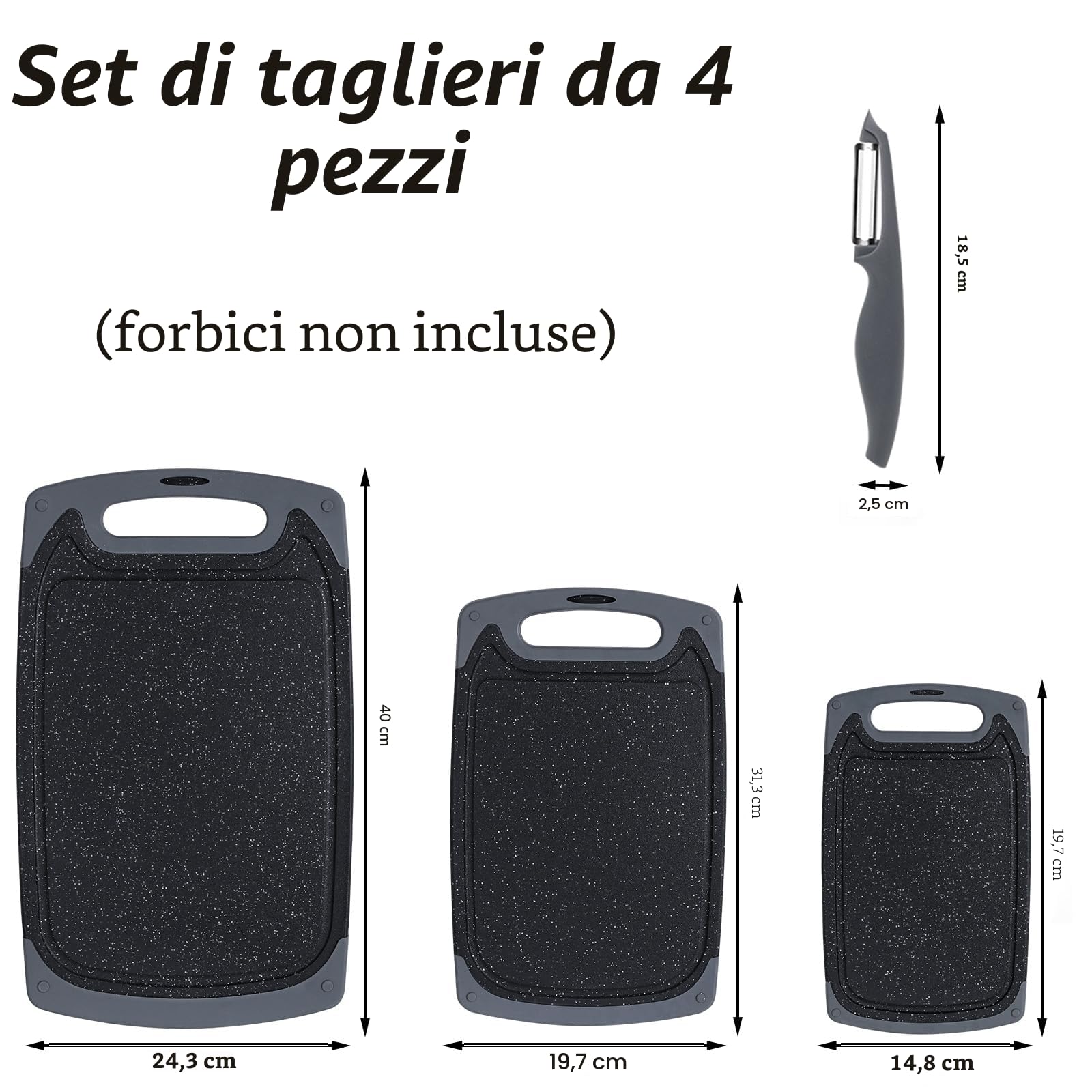 SKERITO Set di taglieri da cucina taglieri in plastica senza BPA con piedini antiscivolo e scanalatura profonda per lo sgocciolamento del succo tagliere lavabile in lavastoviglie 3 pezzi