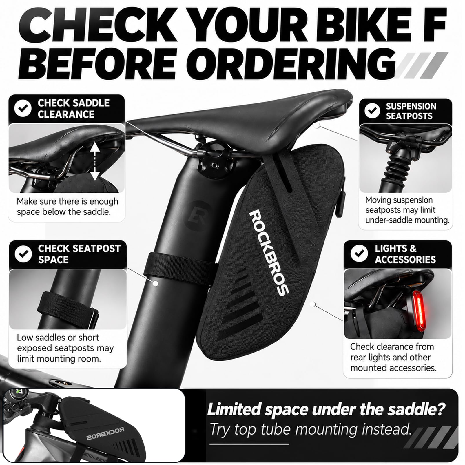 Amazon.co.jp: ROCKBROS 0.6L バイクシートバッグ 防水サドルバッグ