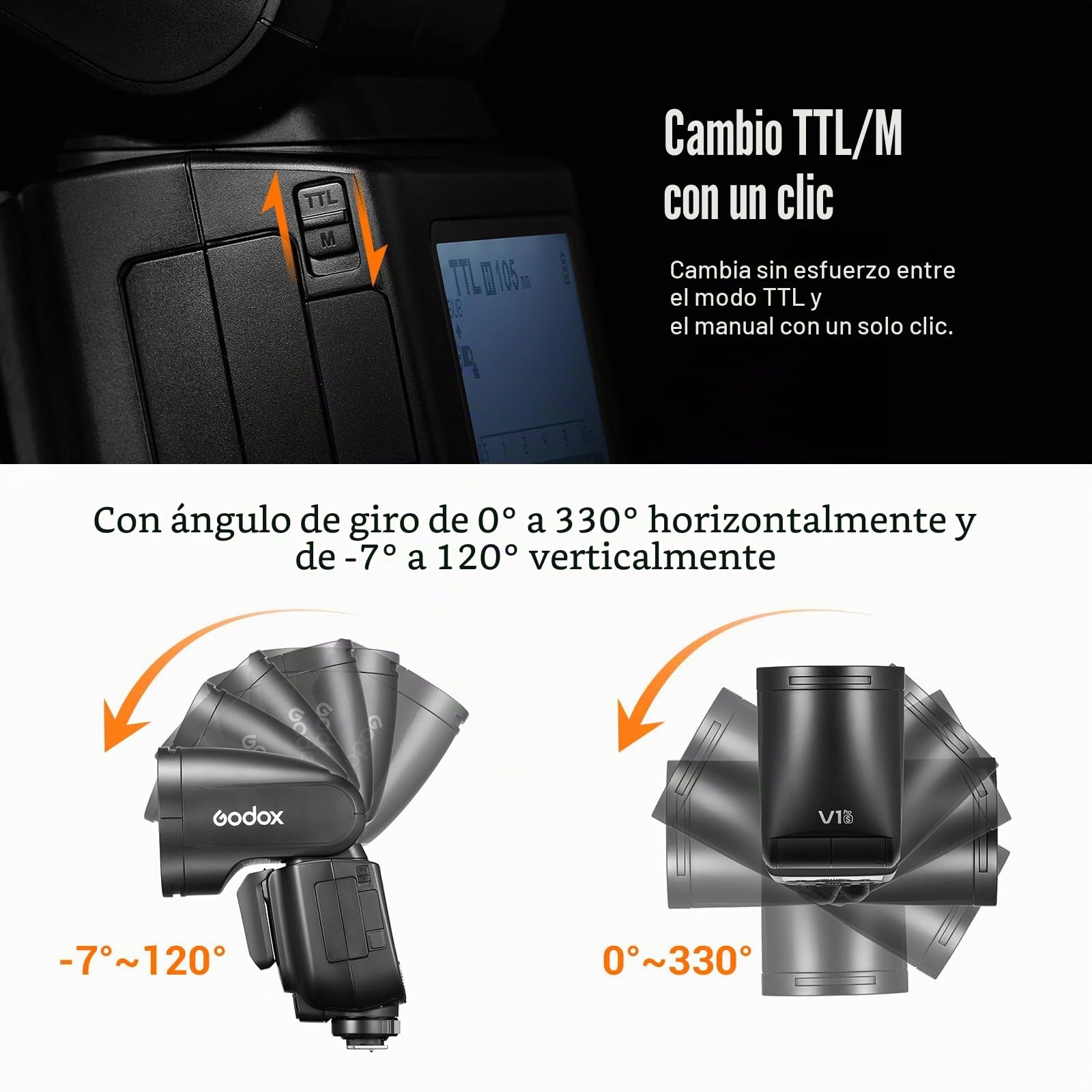 Godox V1Pro-S Flash Cámara 76Ws 2.4G TTL HSS 1/8000s Externa Flash SU-1 Li-Ion de la Batería Compatible para Sony