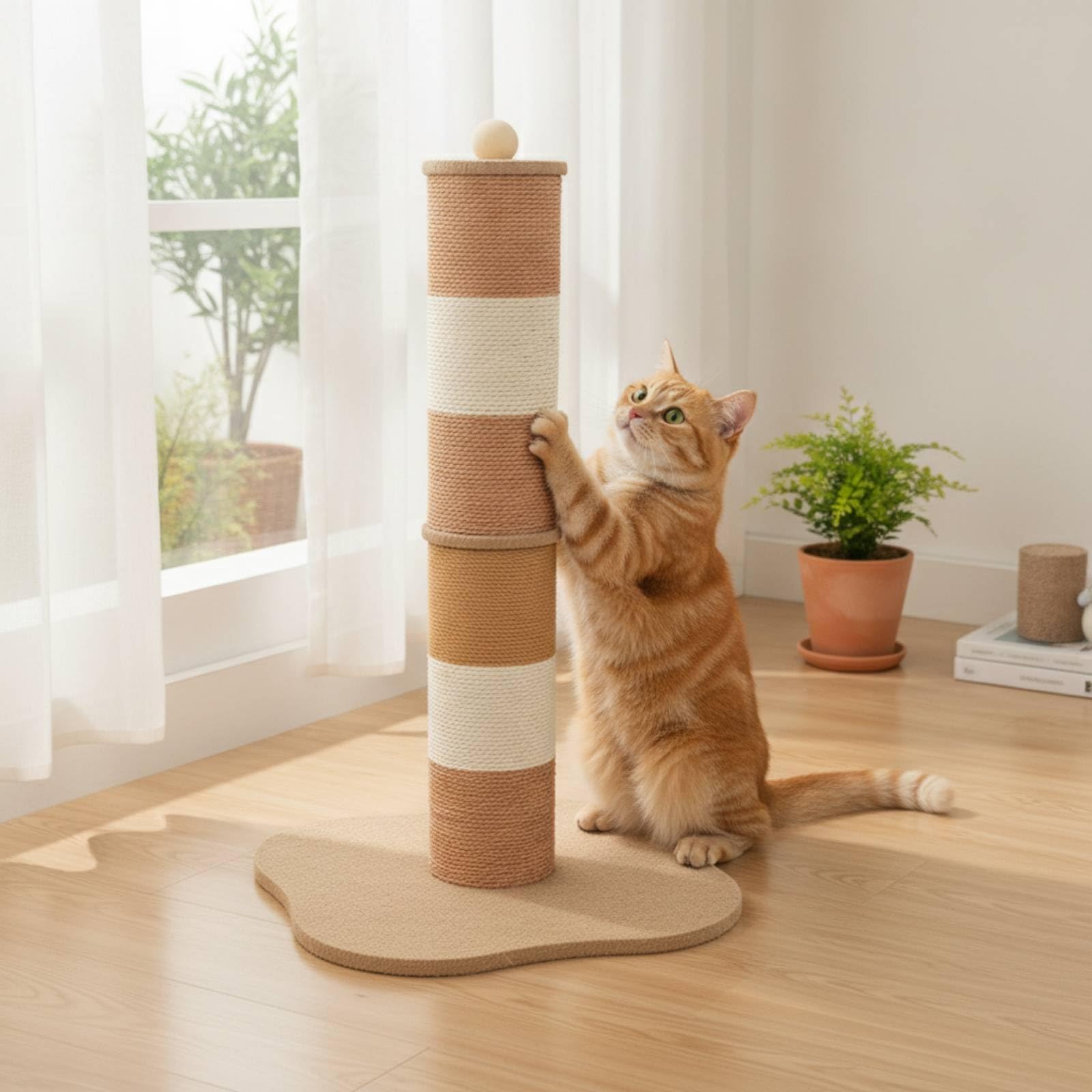 Tiragraffi per Gatti Colonna Tiragraffi Giochi Design Multitessitura con Palla in Alto Base Larga Rettangolare Struttura Pesante in Sisal Corda di