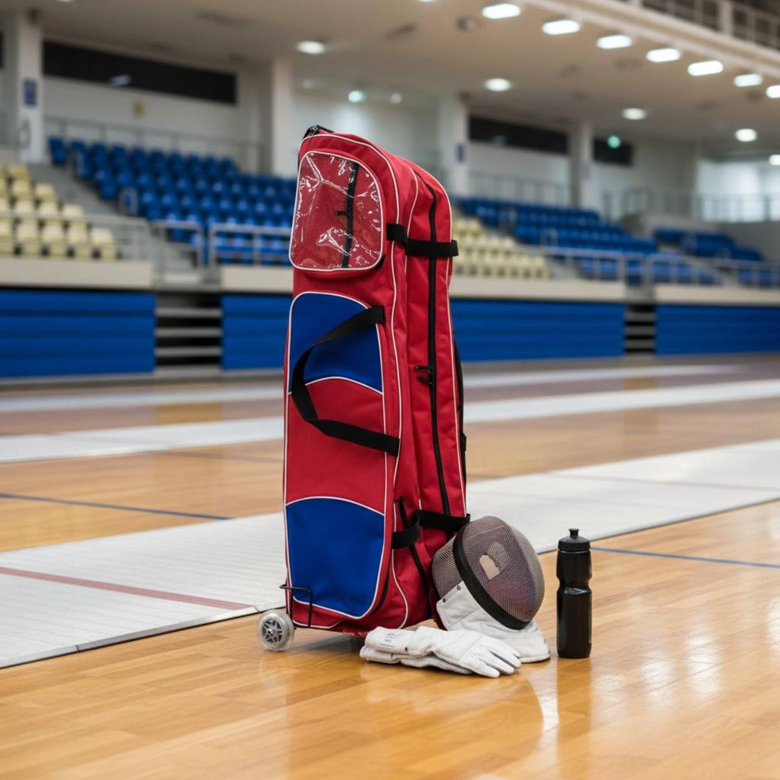 Fencing Gear Case Valigia da Scherma Carrello Borsa Porta Attrezzatura Custodia Tessuto Oxford con Telaio Metallico E Base in Legno Ruote Oversize