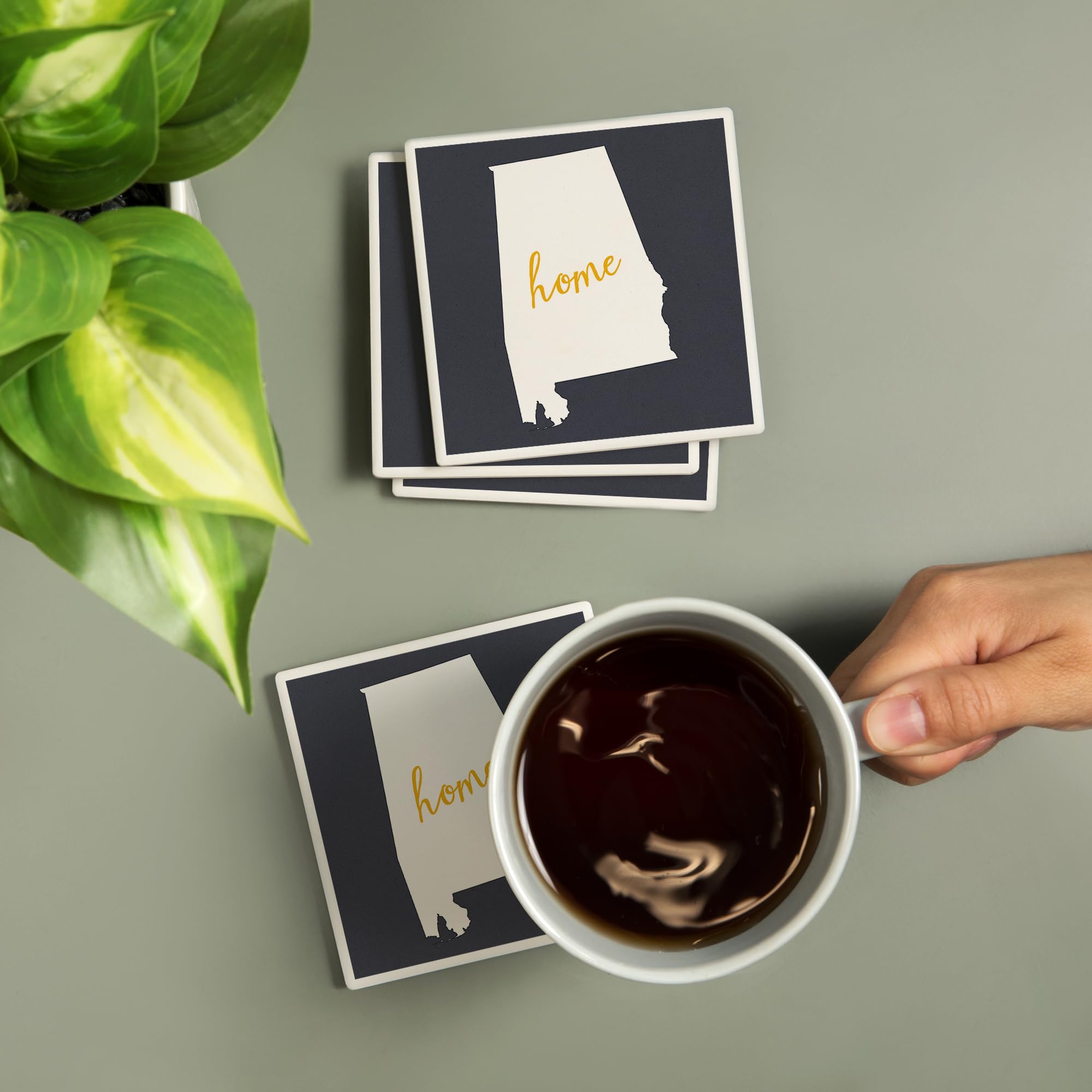 Alabama, Home State, White on Gray (Absorbent Ceramic Coasters Set of 4 Matching Images, Cork Back, Kitchen Table Decor)