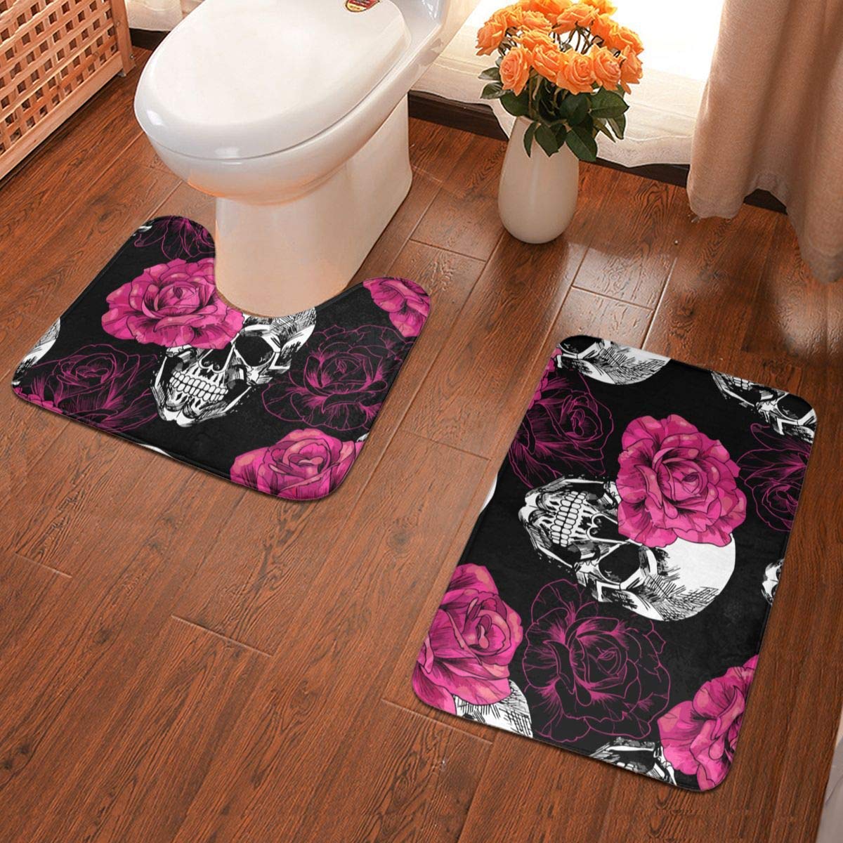 Jacklee Badezimmerteppich Set 2 Stuck Anti Rutsch Pads Badematte Kontur Pink Roses Skull Microfaser Rosa Rosen Totenkopf Einheitsgrosse Amazon De Kuche Haushalt