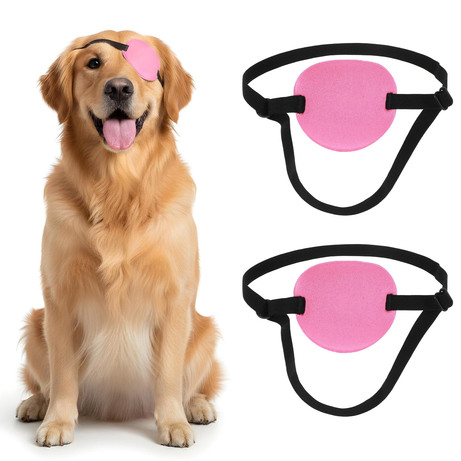 Classicseali 2pcs Eye Patch for Dogs, Adjustable Dog Eye Patch, Soft and Comfortable Eyes Patches, Used for Postoperative Eyes Injuries in Medium and Large Dogs, Rose red