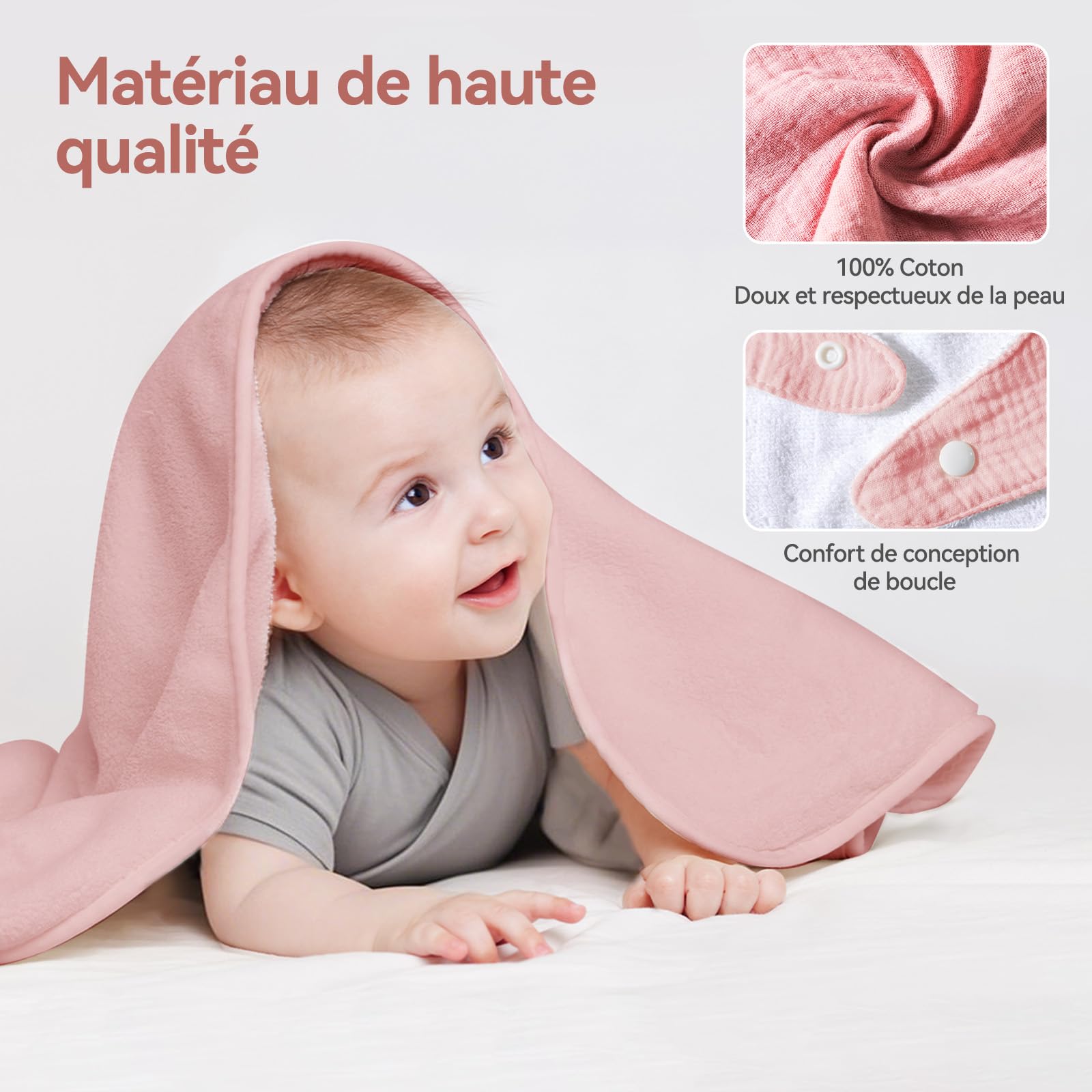 Cadeau pour nouveau-né, 6 pièces, pour bébé fille garçon – Serviettes de bain, bavoirs, jouets en bois, hochet lapin au crochet et cartes de jalons, emballage cadeau (rose)