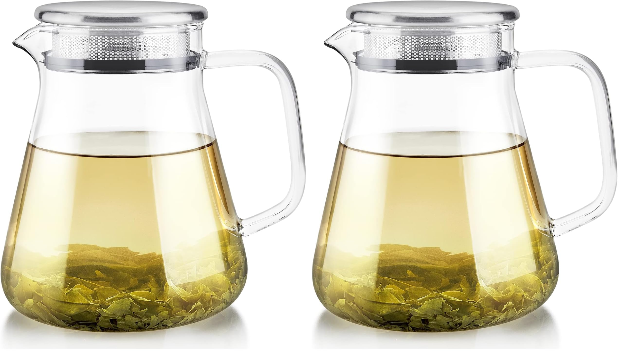 Teabloom One-Touch Tea Maker, 2-in-1 Teapot and Kettle with Stainless Steel Filter Lid for Loose Tea – Stain-Free Borosilicate Glass Teapot (27 Oz) – Tea Connoisseur's Choice (Pack of 2)