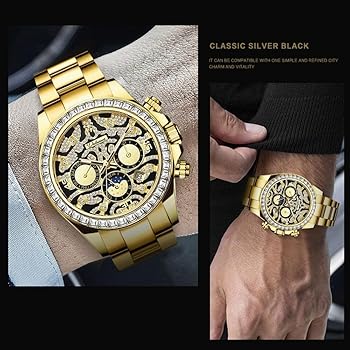 Amazon | DAXIAOYU メンズ ゴールド ラグジュアリー ダイヤモンド