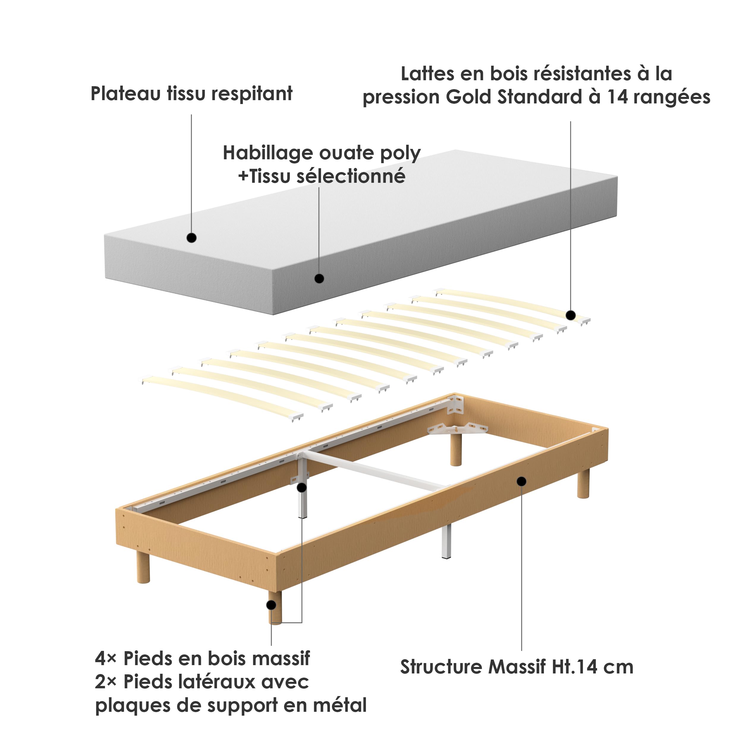 DEWINNER Sommier Tapissier 80x200x2| Lit Double Robuste 160x200| Sommier 160x200| 12 Pieds| Surmatelas en Mousse Haute Densité| Hauteur avec Pieds 29 cm, 160 x 200