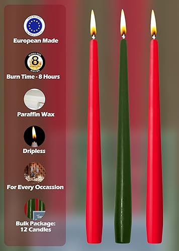 Miniatura 2 de Hyoola Velas de Navidad, velas cónicas verdes y rojas de 10 pulgadas, sin goteo, paquete de 12 velas navideñas sin perfume, hechas en Europa