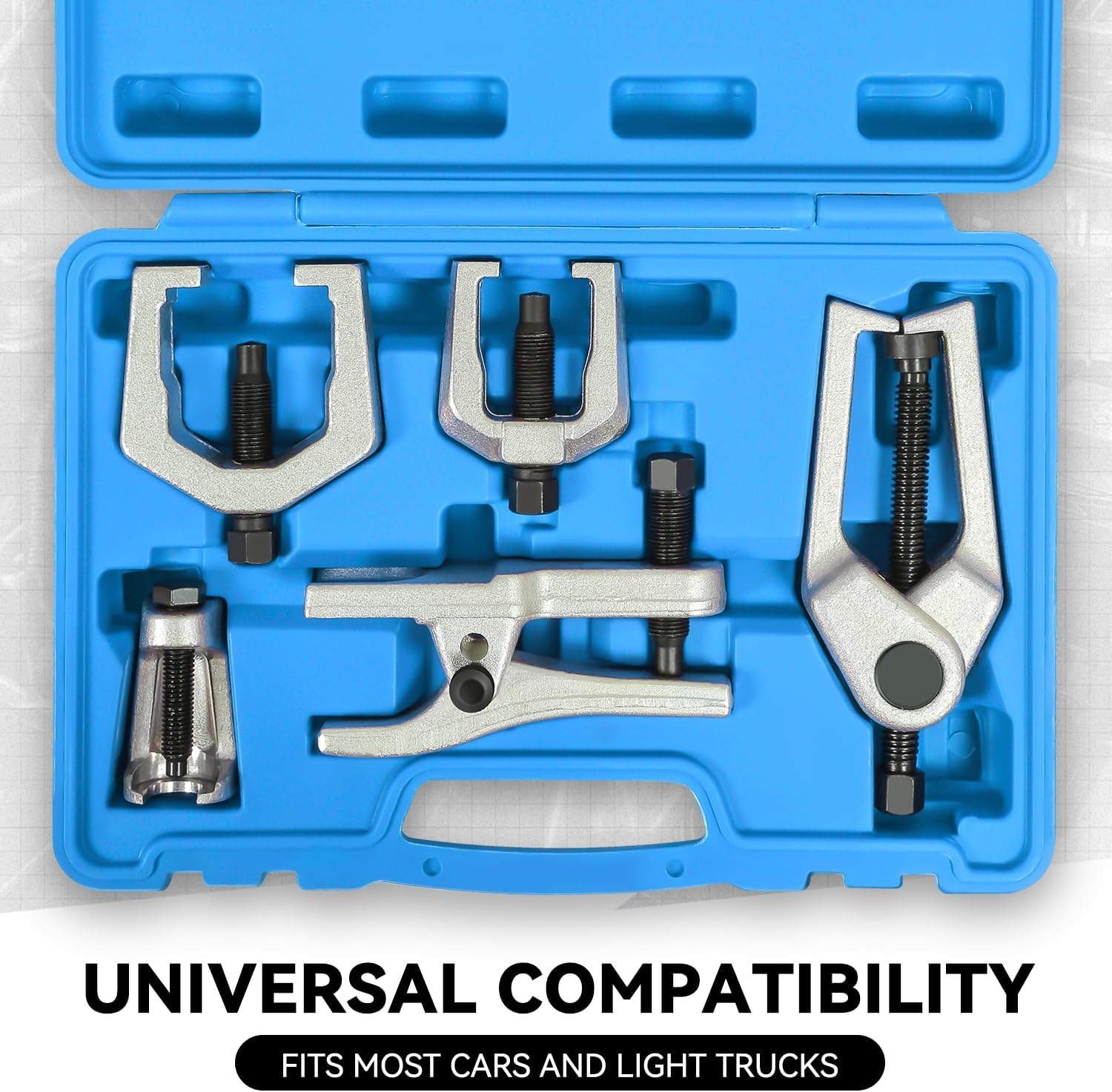 Auto Dynasty [5PC] Universal Repair Kit with Joint Separator Kit Tie Rod Ball Joint Romover Pitman Arm Puller Tie Rod End Puller, Blue Storage Case