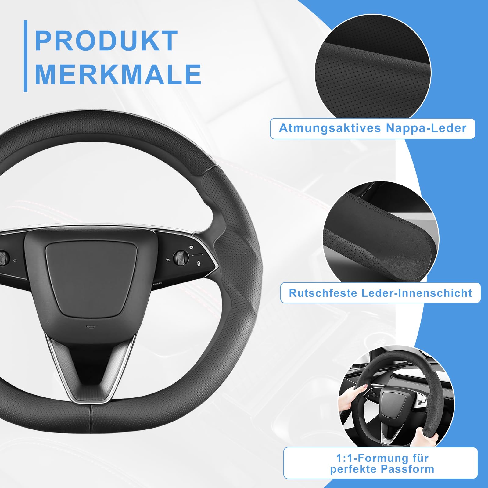 Funda de volante para Tesla Model 3 Highland & Model Y Juniper, funda de cuero para volante Tesla Model 3/Y Accesorios