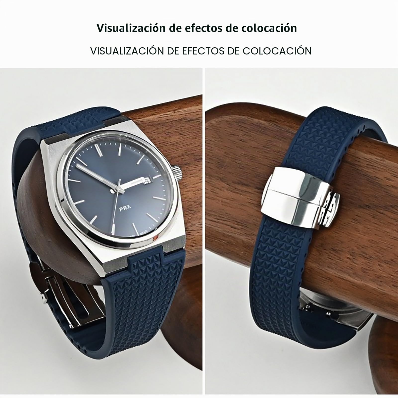 Stanchev Correa para Tissot PRX, correa de cierre plegable de caucho fluorado suave, cortada a tamaño de 11/12 mm, para hombres y mujeres, correas de repuesto para reloj Tissot PRX Series de 35 mm y