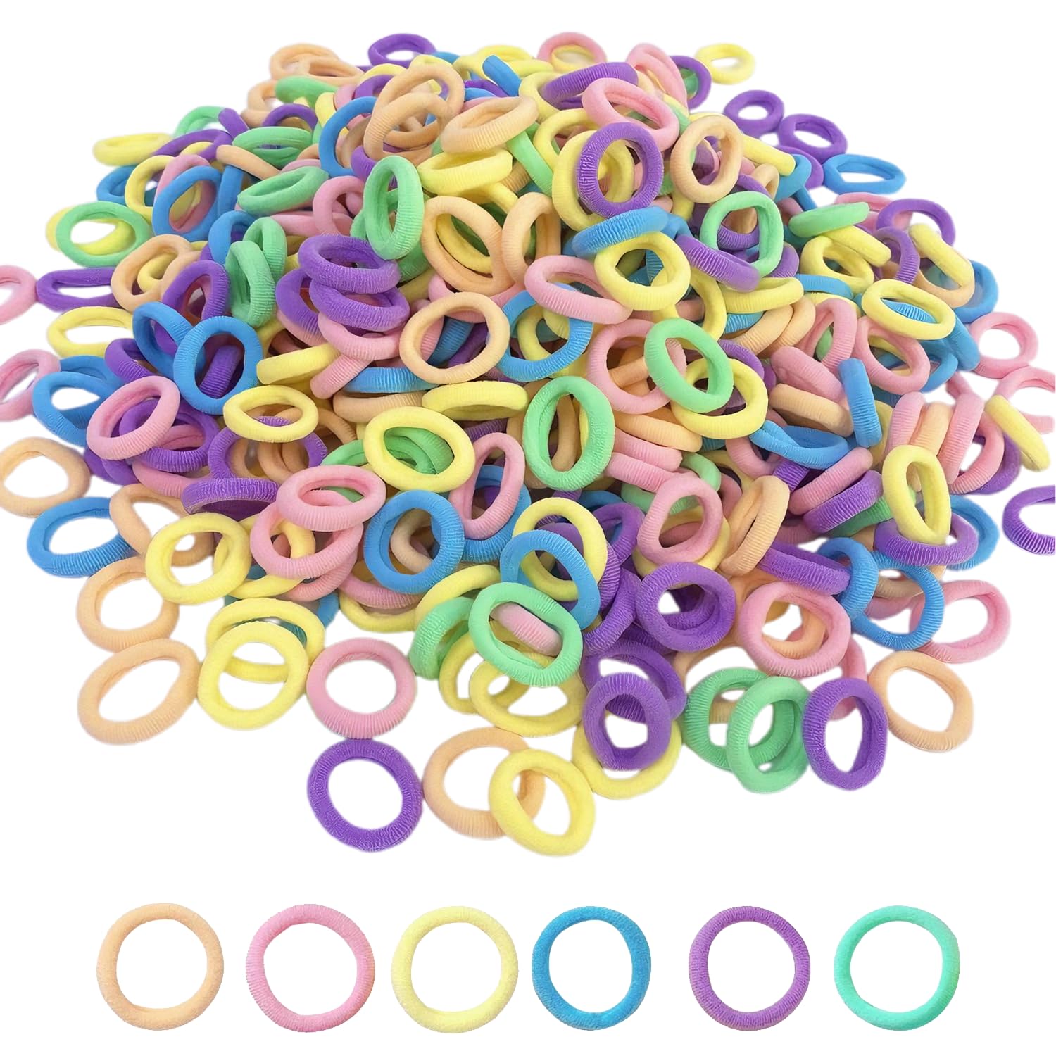 300 Bunte Haarbänder für Babys, Elastische Zopfgummis 20mm für Mädchen, Kinder und Kleinkinder (Eiscreme-Farben)