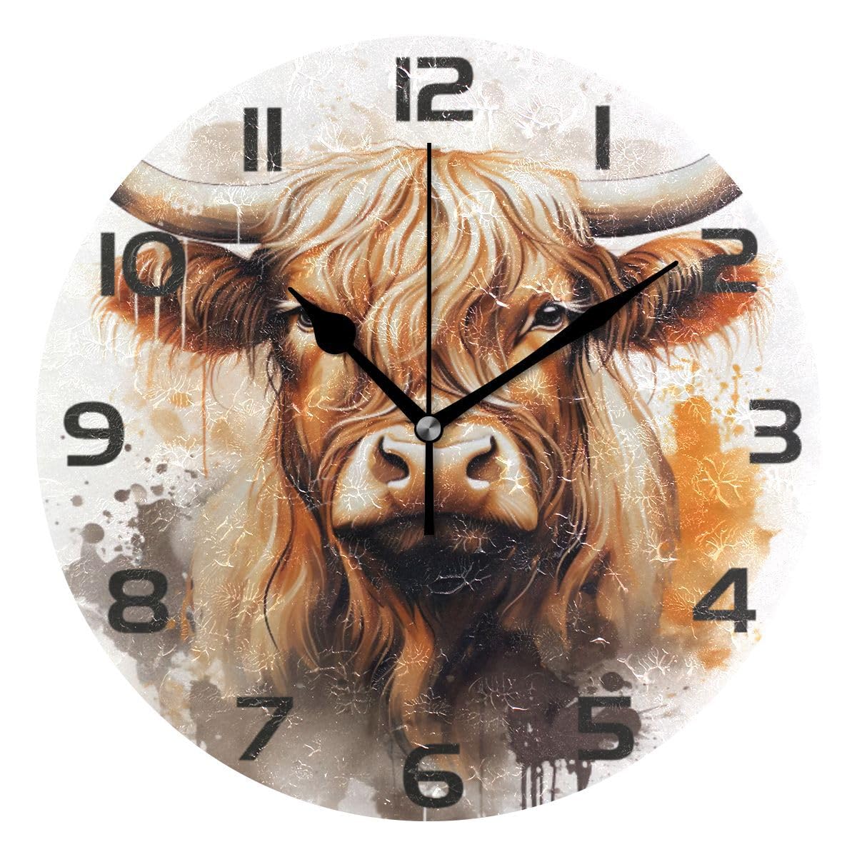 JUMBEAR Cute Highland Cow Wall Clock Silent Non-Ticking Decorative Wall Clocks Battery Operated 25x25cm for Home Living Room Kitchen Bathroom Bedroom