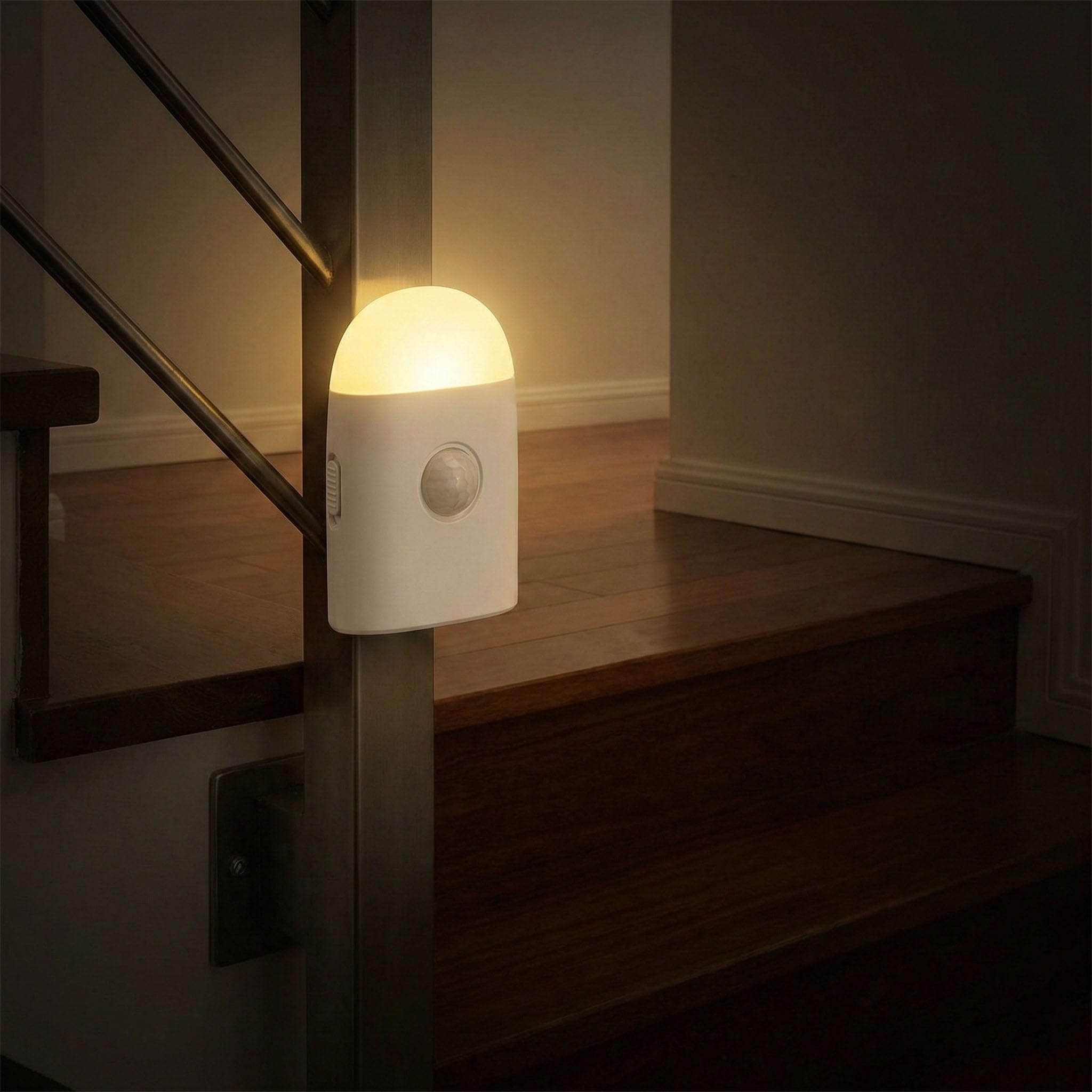 BXROIU Lampka nocna LED z czujnikiem ruchu, ładowana bateria, możliwość ściemniania, 3 poziomy jasności, lampka nocna, czujnik światła do sypialni, szafy, korytarza, schodów (1 sztuka)