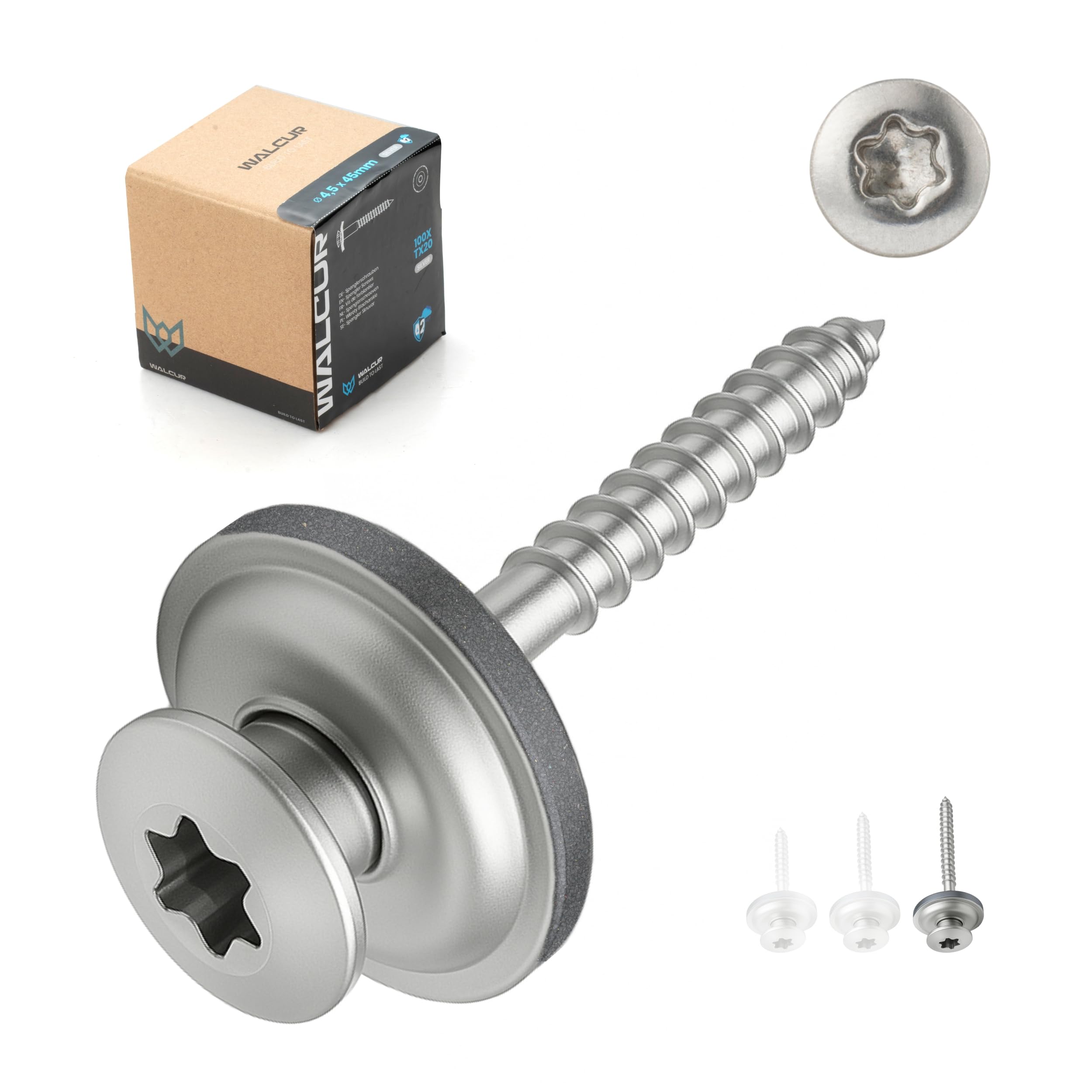 WALCUR Spengler Screws ø 4.5 x 45 mm Stainless Steel Self Drilling Decking 100 Pcs Leak-Proof Roofing with Rubber Washers