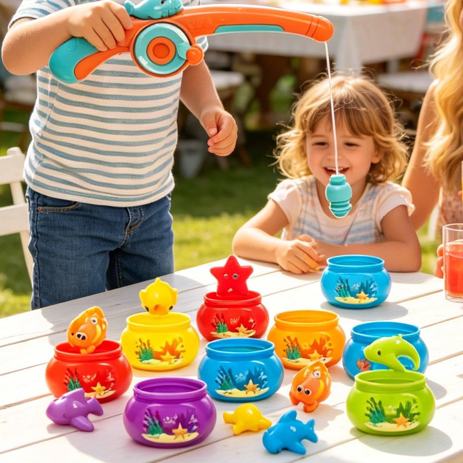 Gioco da pesca | Apprendimento dei colori attraverso il gioco dell'acqua | Pesca magnetica | A partire dai 18 mesi: bagno, piscina, tavola, all'aperto, tavolo, nuoto e viaggi