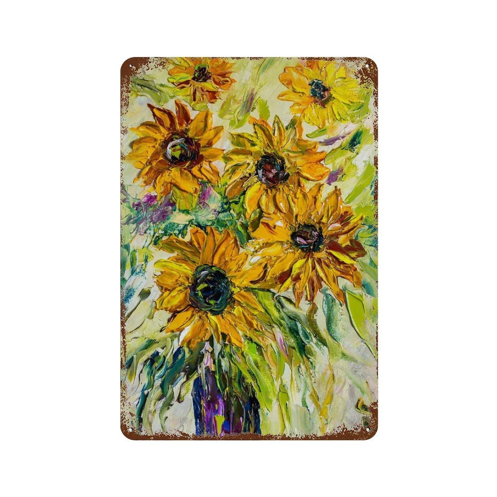 Sunflower Bouquet Retro Metal Sign 11.8"x7.9", Decorative Metal Wall Art for Basement, Hobby Room And Garage Decor
