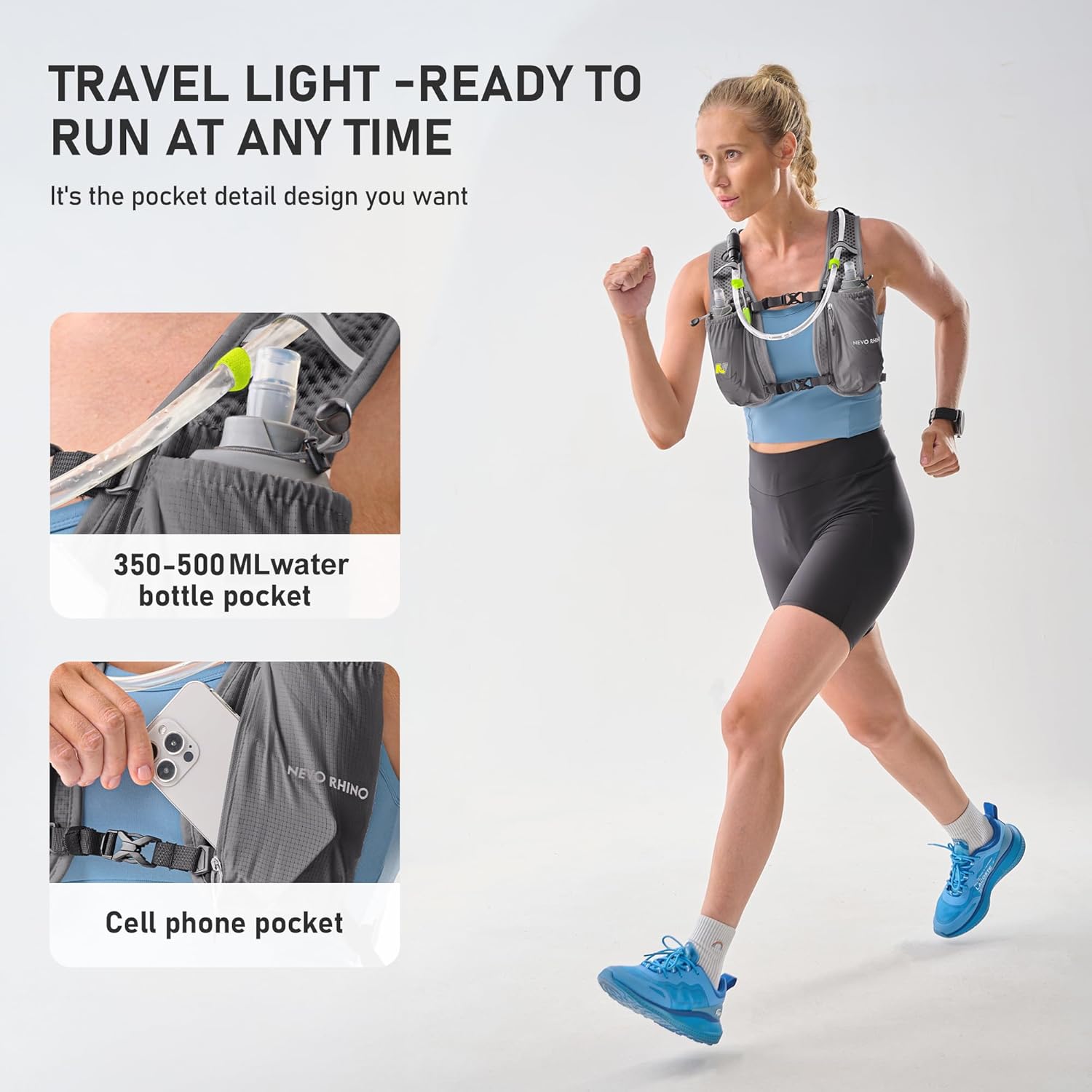 N NEVO RHINO Running Vest, Lightweight Hydration Vest, Insulated Water Backpack with 1.5L Water Bladder for Hiking, Trail, Running,Marathons,Cycling - Image 2
