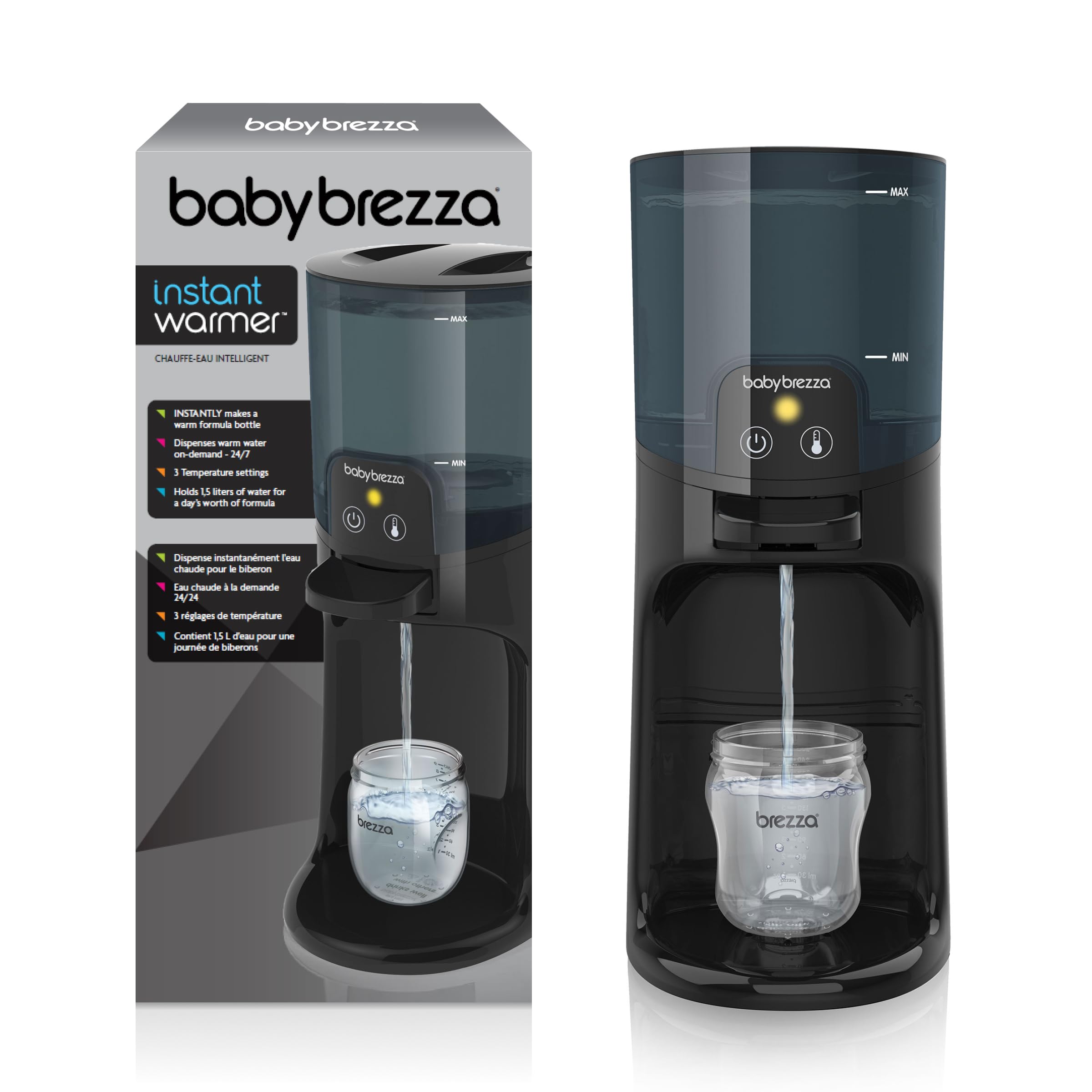 Baby Brezza Instant Warmer Chauffe-biberon/distributeur d'eau chaude Noir | Distributeur d'eau chaude disponible 24h/24 et 7j/7 pour un biberon prêt rapidement, alternative à une bouilloire électrique