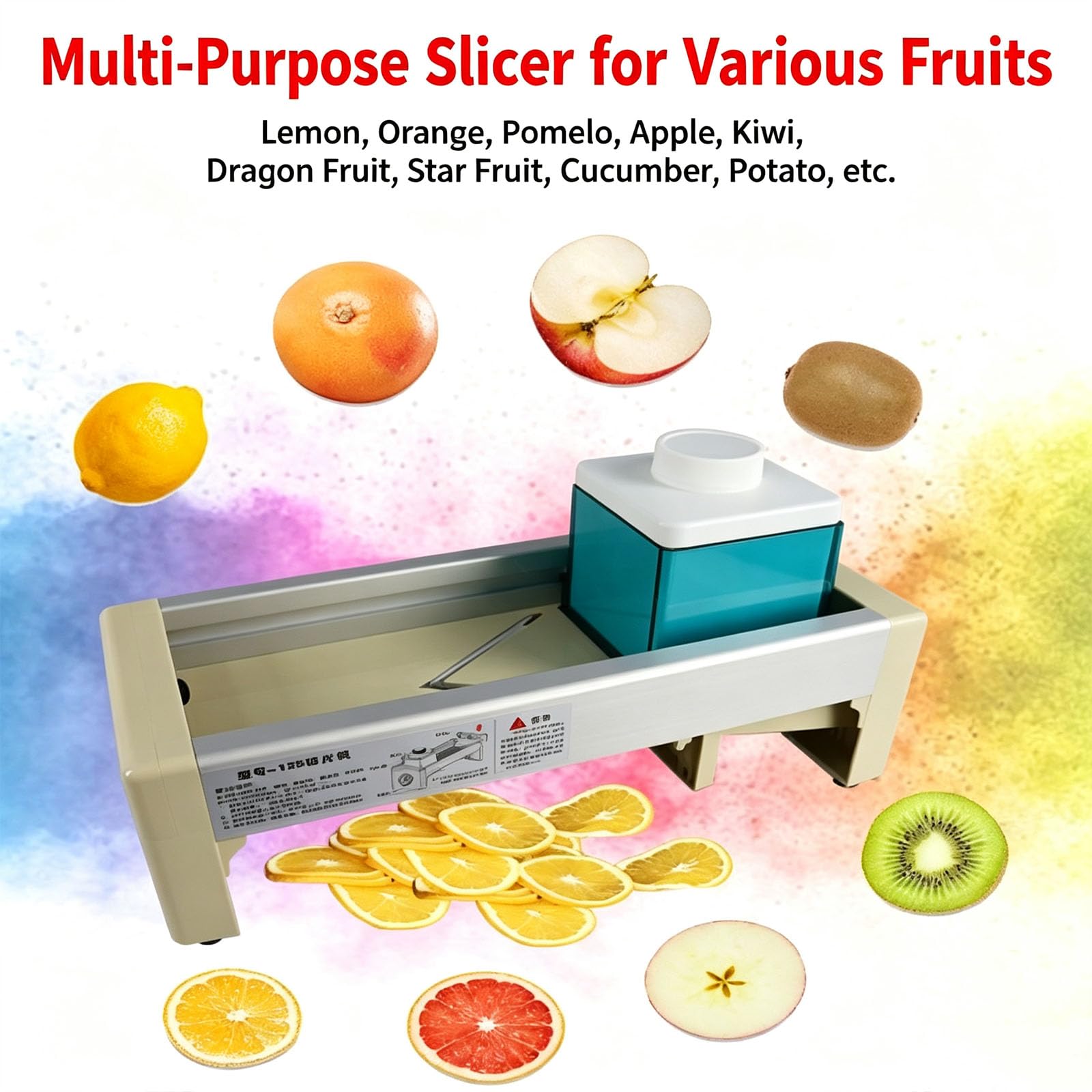 Cortadora De Frutas Manual, Máquina Cortadora De Alimentos Con 2 Juegos De Cuchillas, 15 Niveles De Grosor Ajustables, Funcionamiento Seguro Y Eficiente, Fácil De Limpiar, Para Limones, Cebollas,