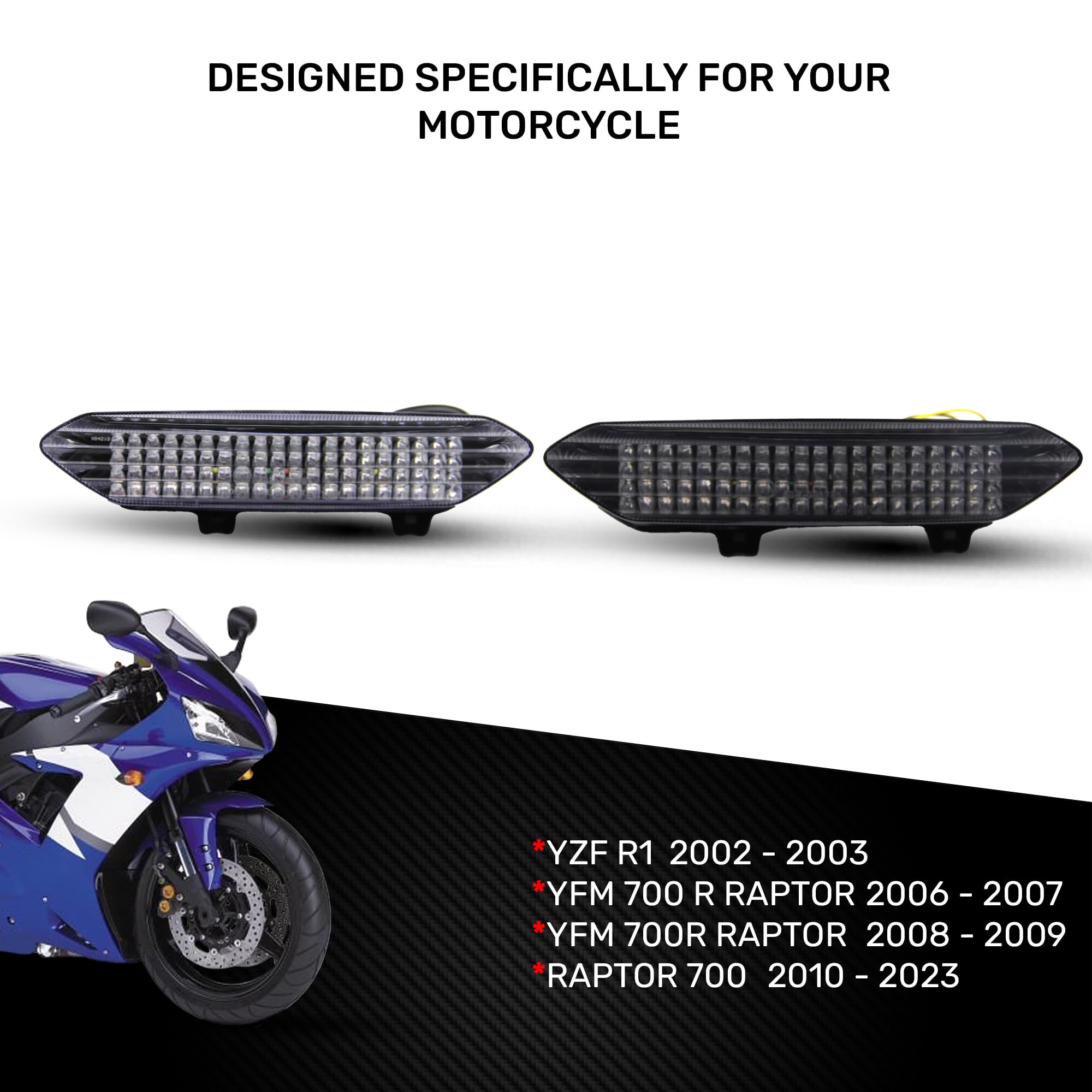 Światło Stop LED zintegrowane kierunkowskazy kompatybilne z YZF R1 2002/2003 & Quad Raptor 700 (dym)