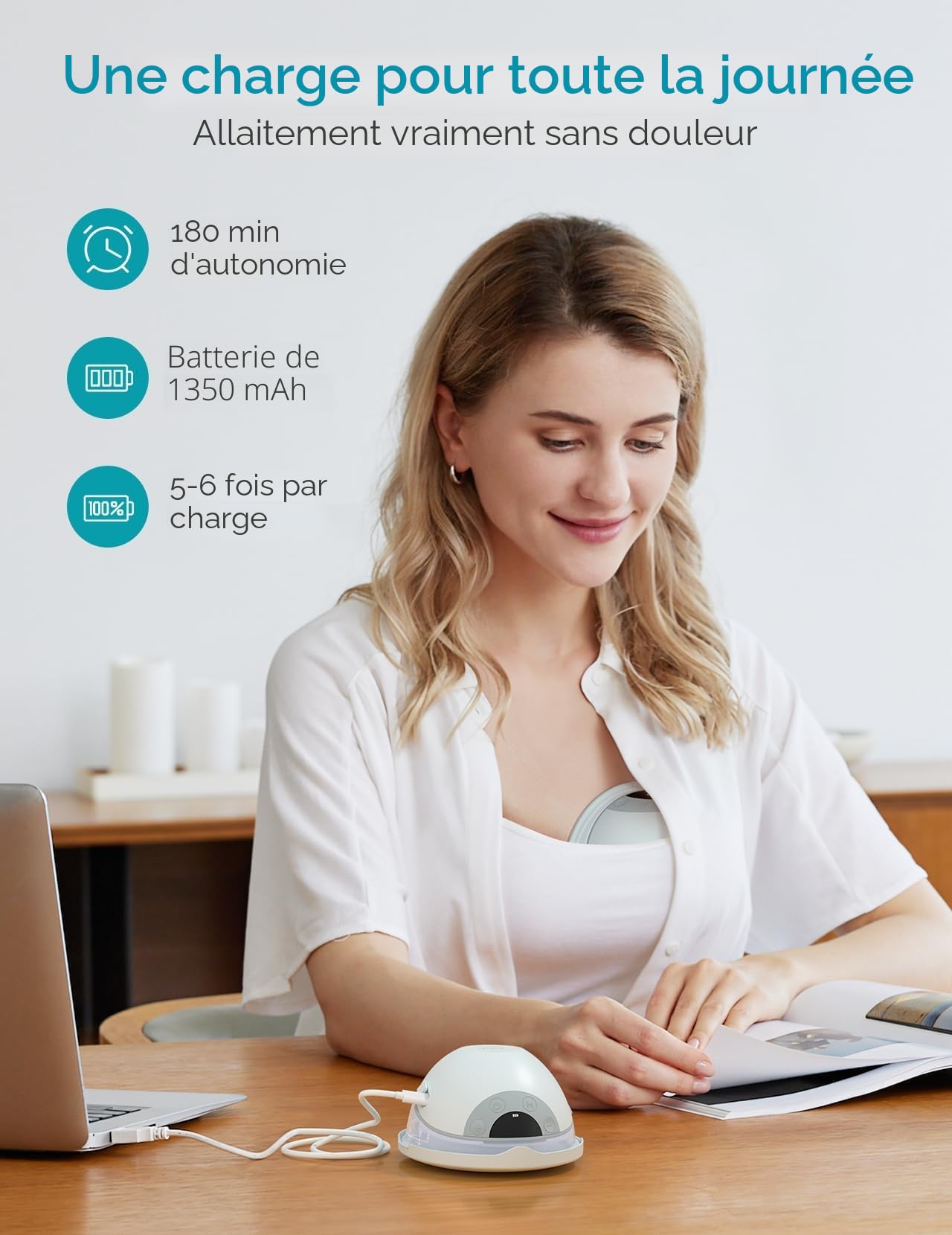 Paruu P20 Tire Lait Electrique Main Libre, Tire-Lait Portable avec 4 Modes et 12 Niveaux, Bride à Double Étanchéité de 19/21/24 mm, Visualisation du Temps et de la Quantité de Lait (2, Vert clair)