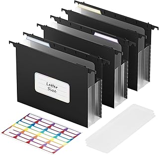 ABC life Plastic Expanding Hanging File Folders,Reinforced 3.15" Hanging Accordian Folder,Large Capacity, Letter Size for Filing Cabinet Tax Filing, Invoices-3pcs