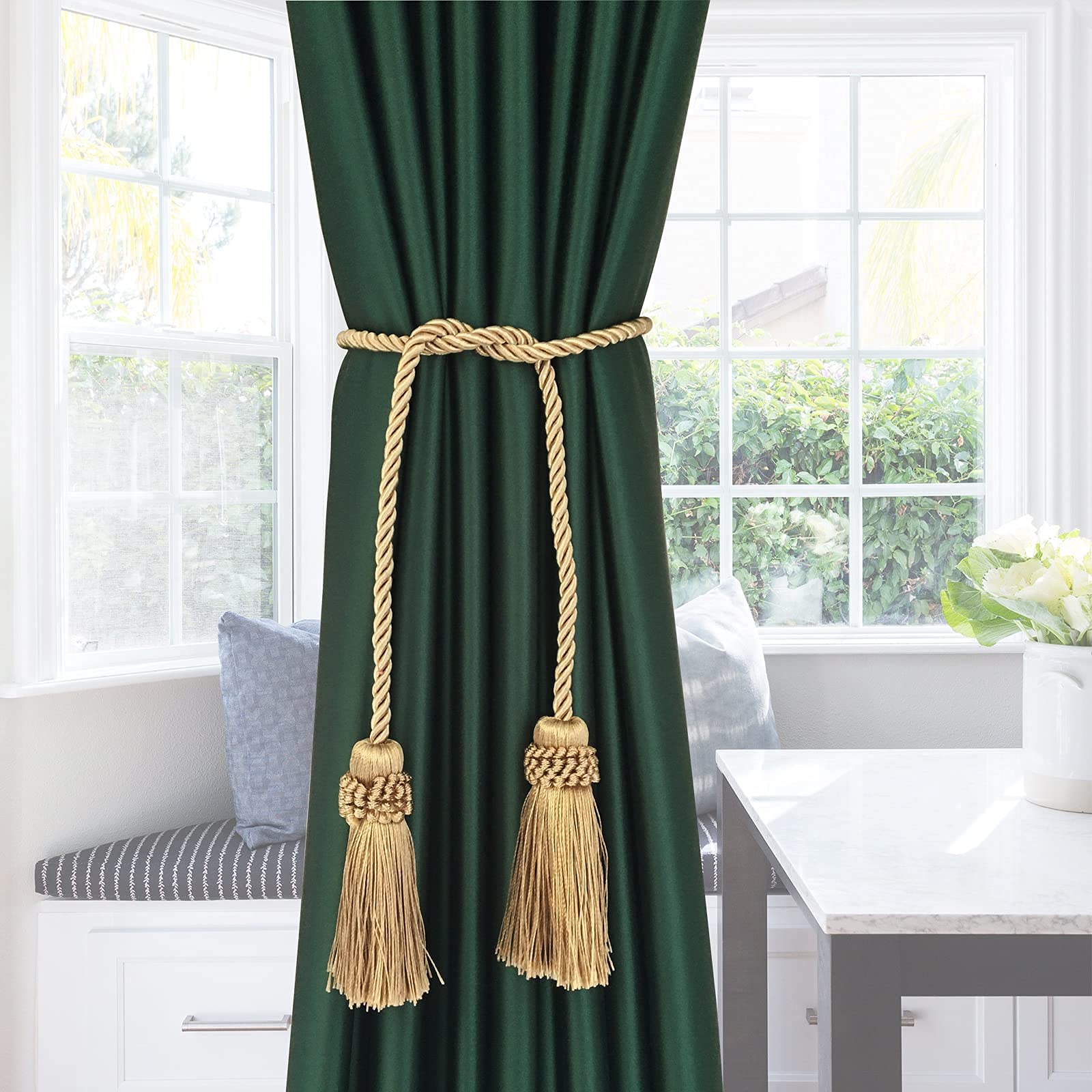 Fenghuangwu 2/4 Pakket Gordijn Tiebacks Handgemaakte Decoratieve Gordijnhouders Met Kwast (Beige - 2P