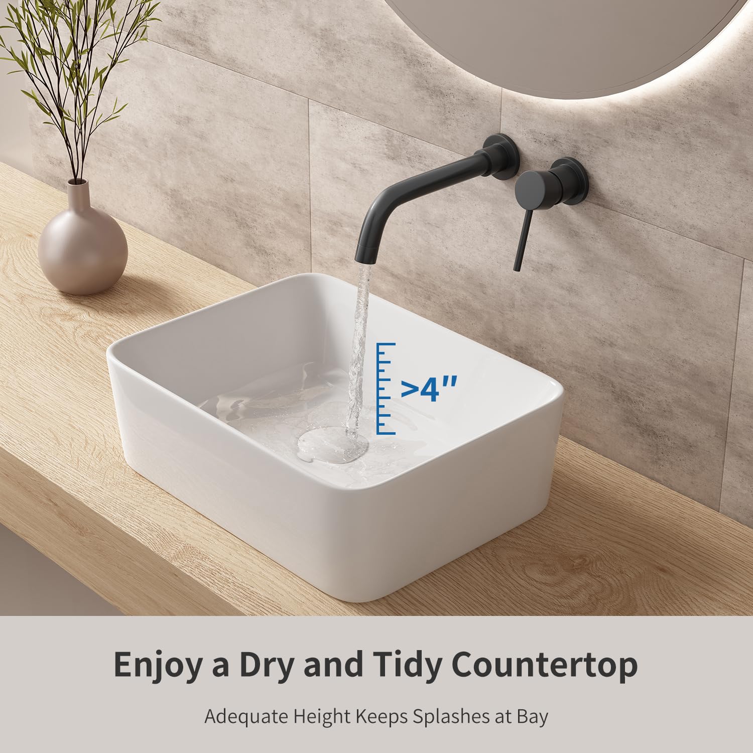 Fregaderos rectangulares de baño de 16 x 12 pulgadas, fregadero de baño pequeño, moderno y clásico de porcelana blanca, fregadero de cerámica para baños, tocadores, baños