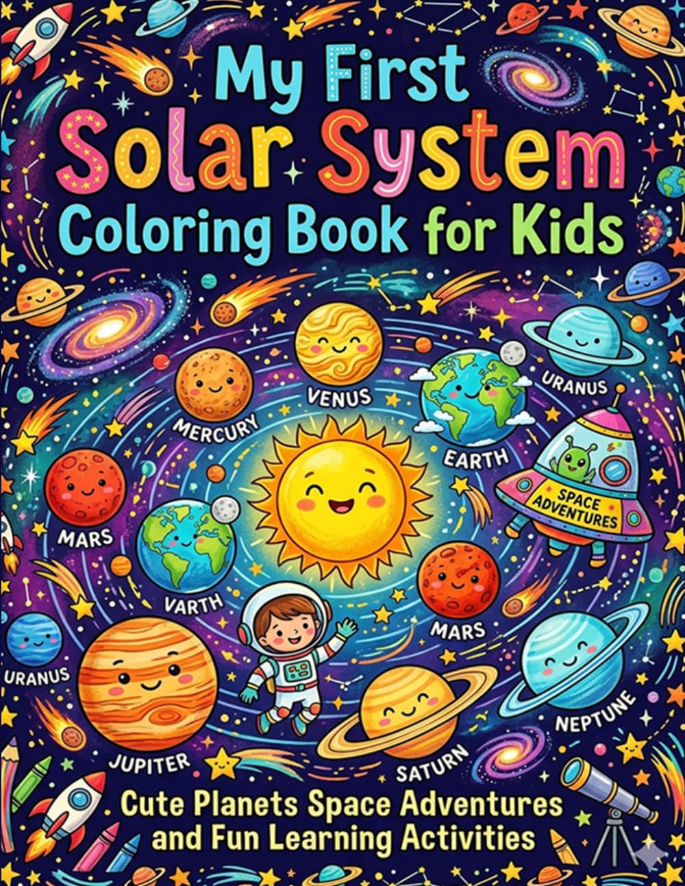 My First Solar System Coloring Book for Kids Cute Planets Space Adventures and Fun Learning Activities