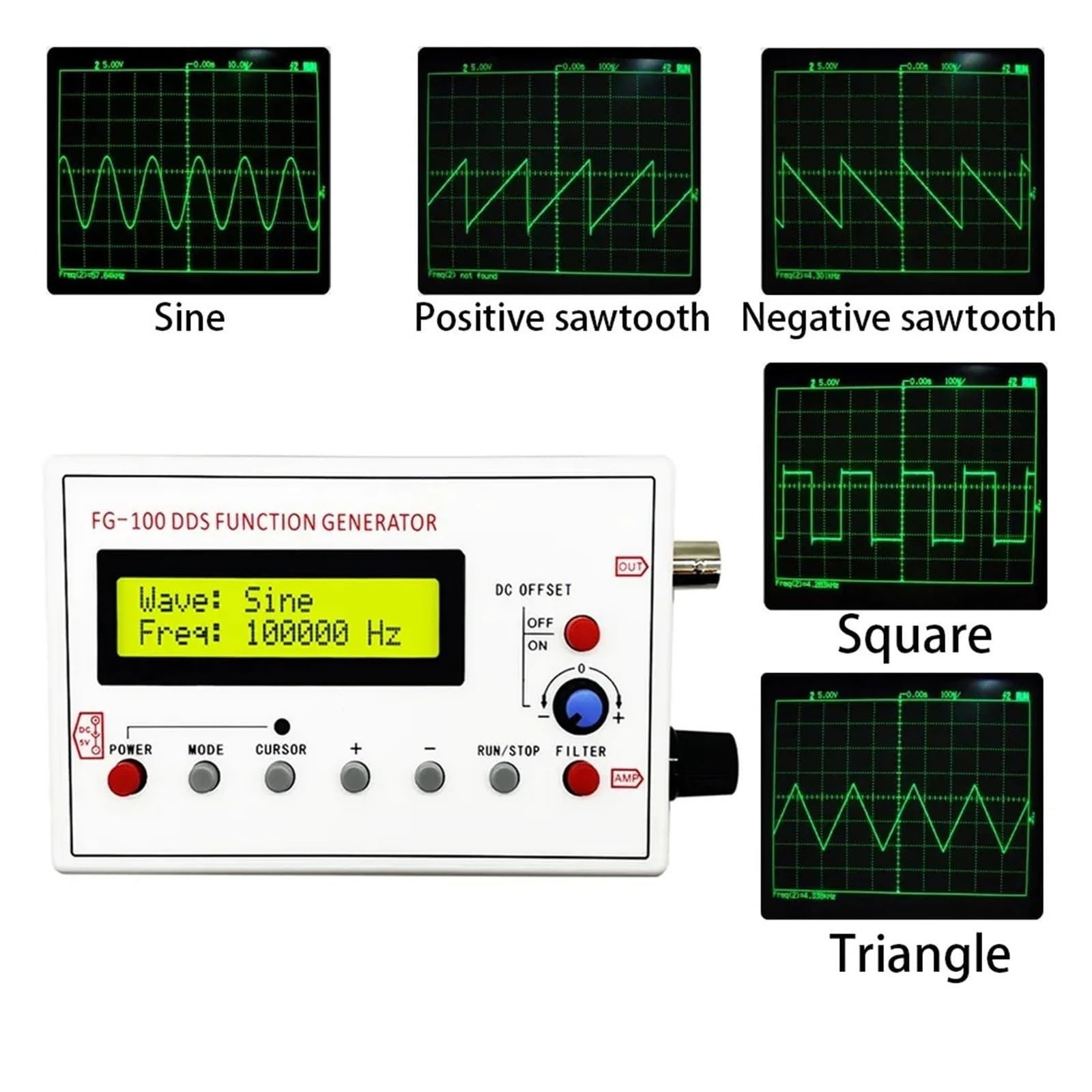 FG-100 FG-200 DDS Function Signal Generator Frequency Counter 0.01Hz - 500KHz Source Module Sine+Square+Sawtooth Waveform(FG-200)