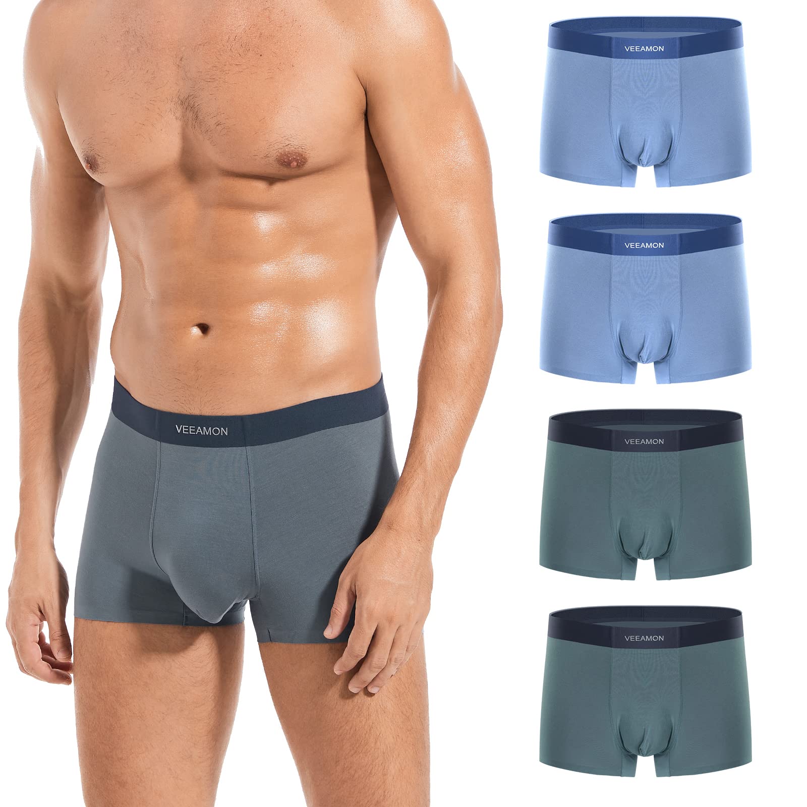 VEEAMON Men's Modal Boxer Briefs Seamless Underwear Microfiber Comfortable Soft 4-Pack With Gift Box