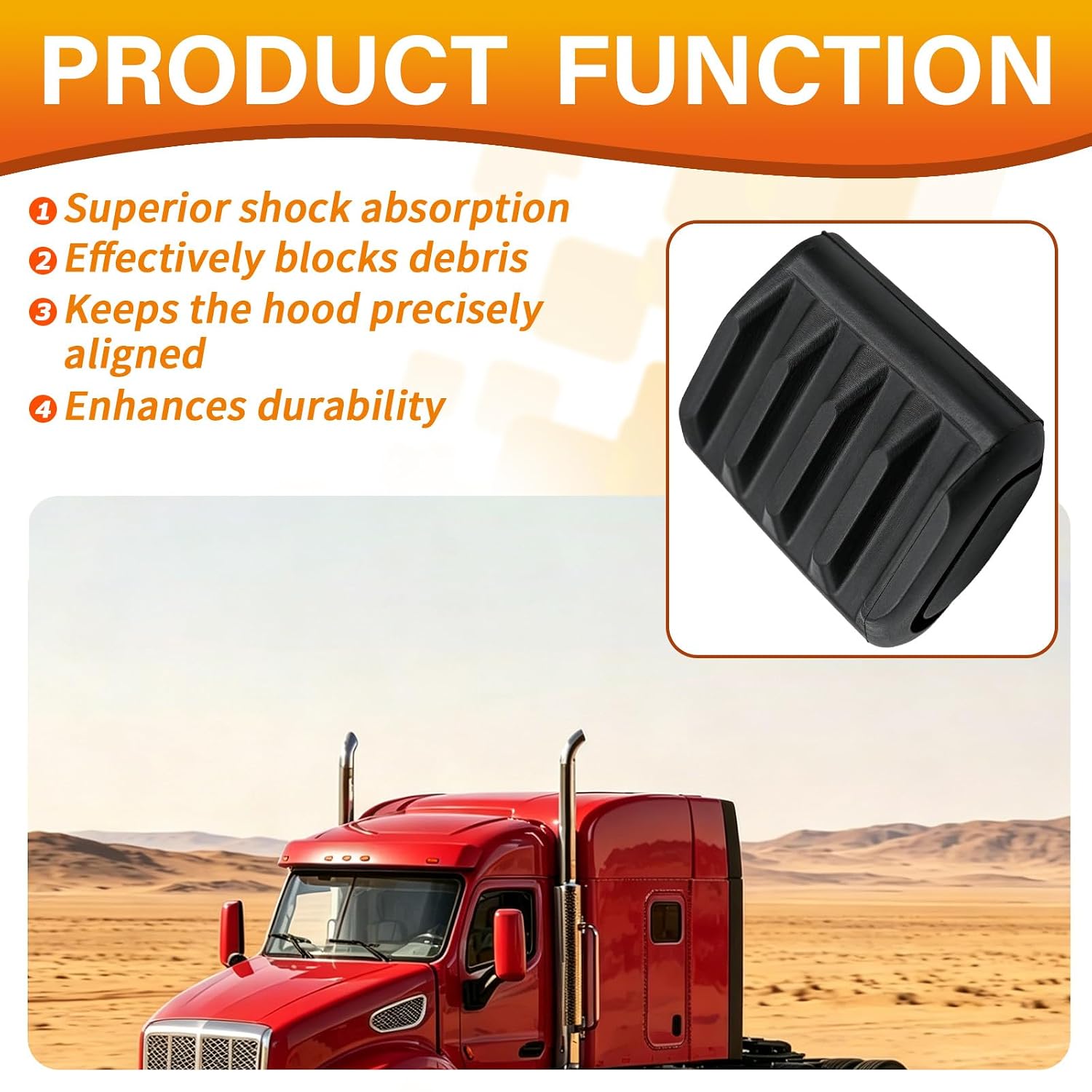 2Pcs Engine Hood Guide Compatible with Peterbilt 388 389 Trucks, Upper Hood Guide Bracket Part Rubber Bushing, Left + Right Replacement