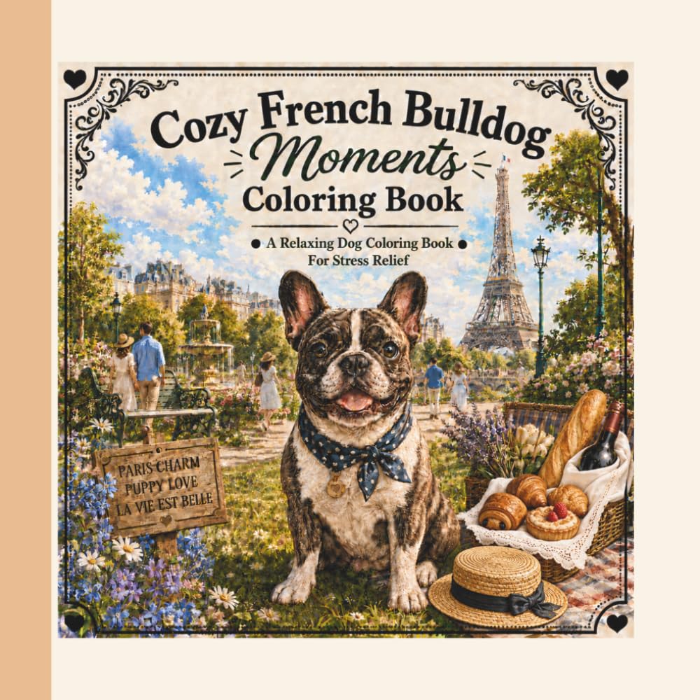 Cozy French Bulldog Moments: A Relaxing Dog Coloring Book For Stress Relief